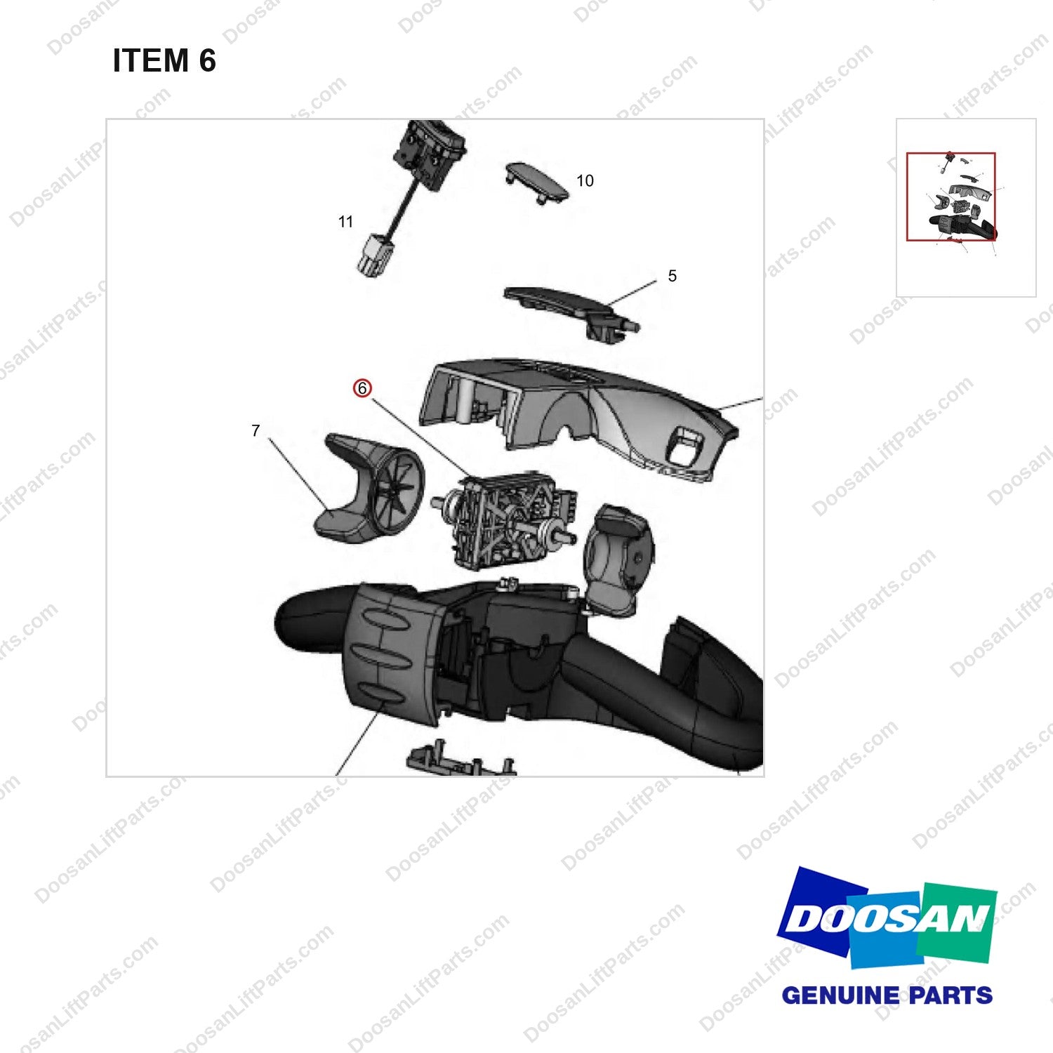 NR12-00544 FREI Handle - parts diagram, item 6 shown - genuine Doosan / Bobcat forklift part