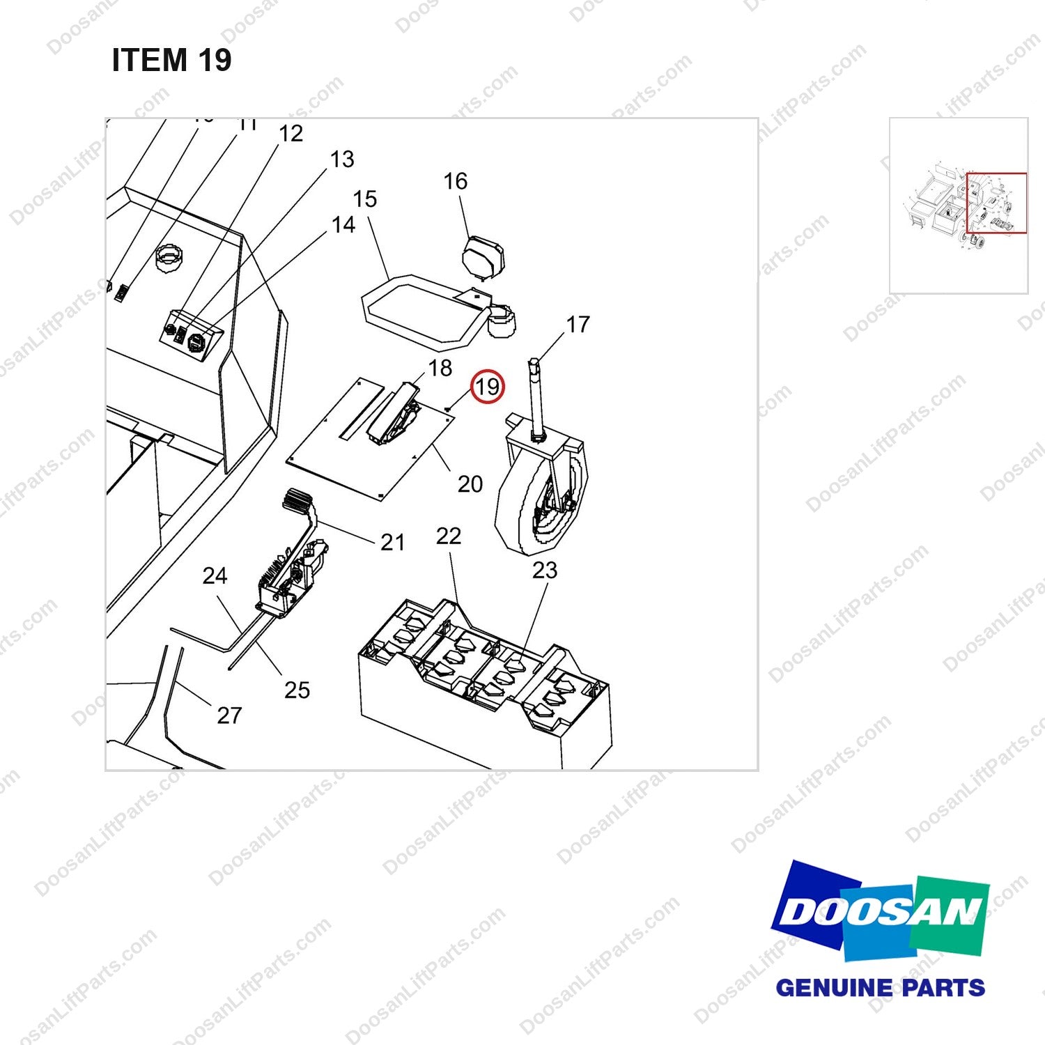 NR14-00016 General Assembly - parts diagram, item 19 shown - genuine Doosan / Bobcat forklift part