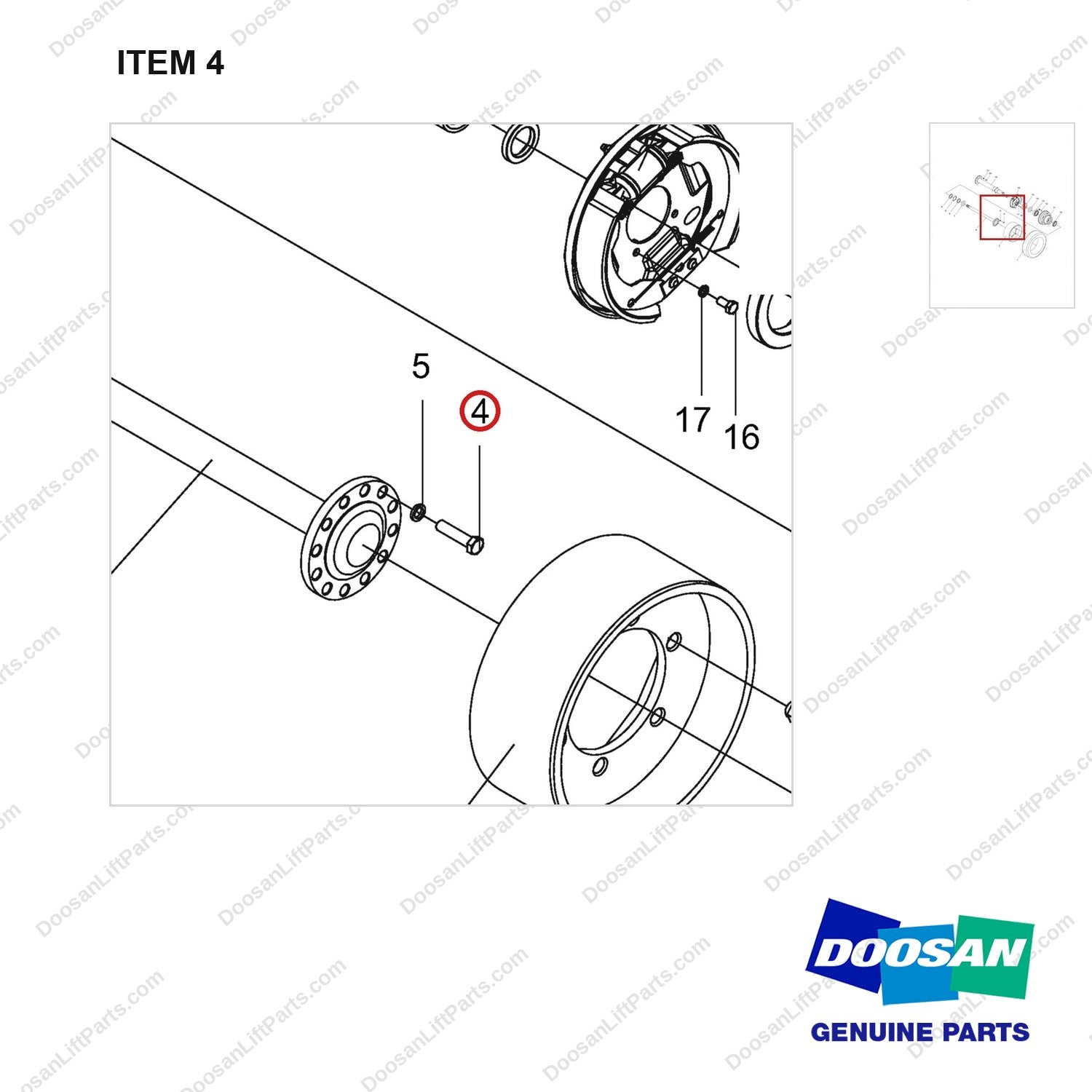 NR14-00138 Long Half-shaft Unit - parts diagram, item 4 shown - genuine Doosan / Bobcat forklift part