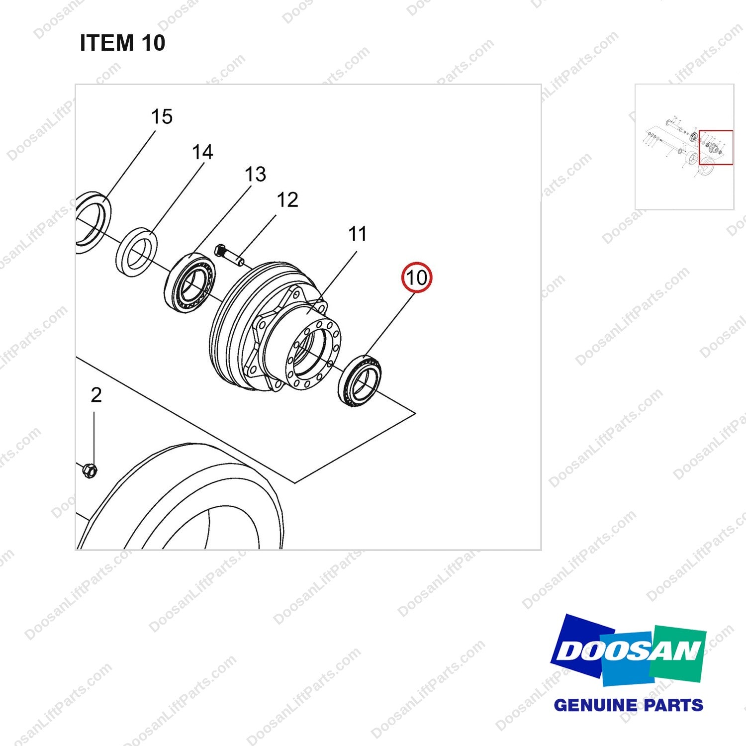 NR14-00144 Long Half-shaft Unit - parts diagram, item 10 shown - genuine Doosan / Bobcat forklift part