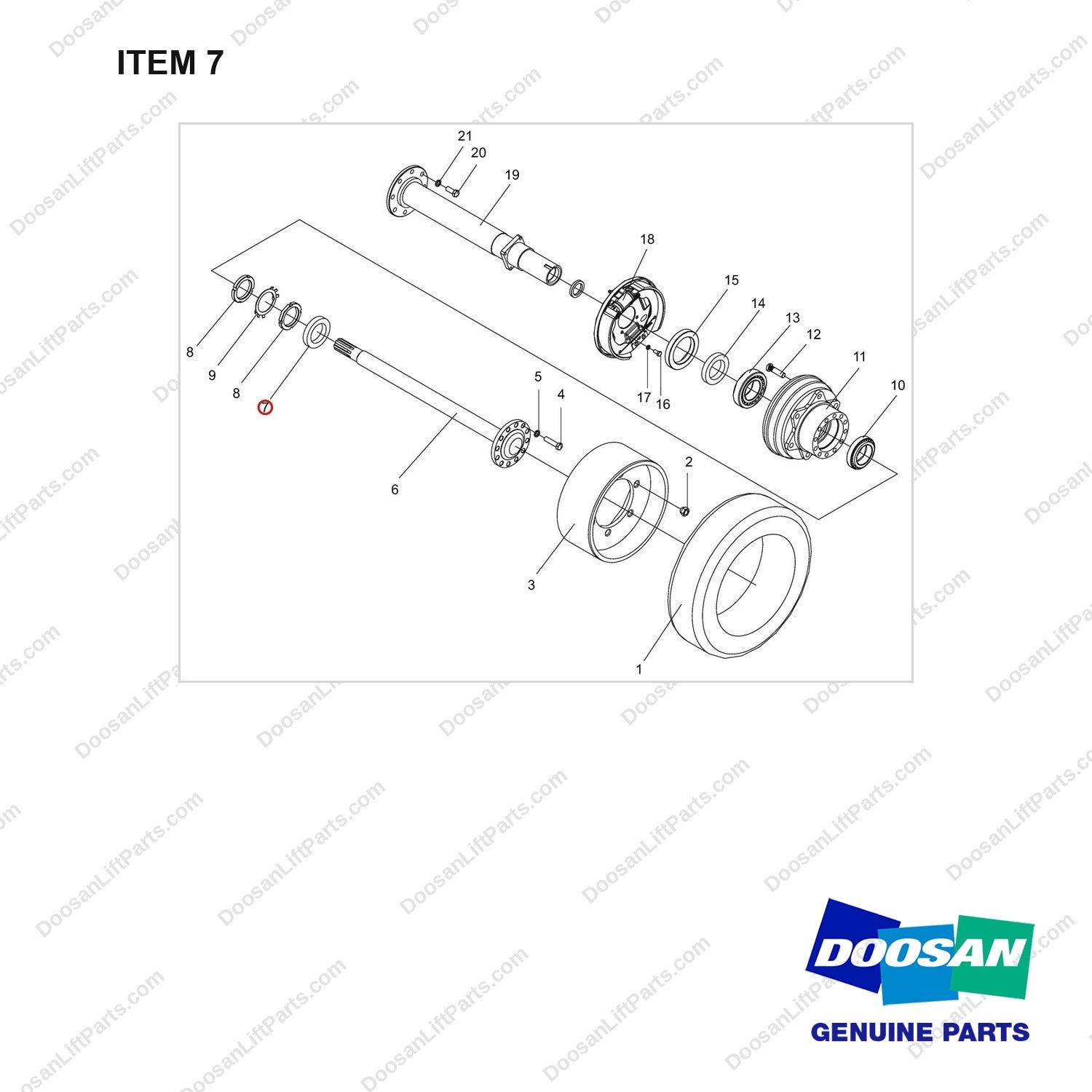 NR14-00148 Long Half-shaft Unit - full parts diagram, item 7 marked - genuine Doosan / Bobcat forklift part