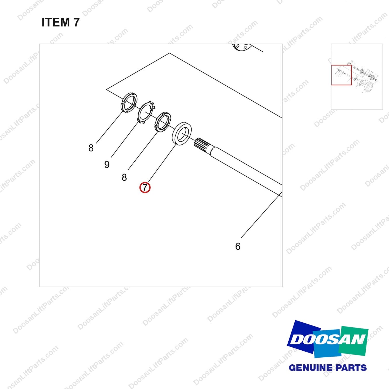 NR14-00148 Long Half-shaft Unit - parts diagram, item 7 shown - genuine Doosan / Bobcat forklift part