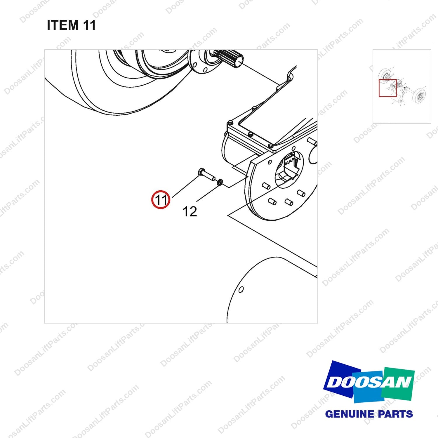 NR14-00155 Drive Axle Assembly - parts diagram, item 11 shown - genuine Doosan / Bobcat forklift part