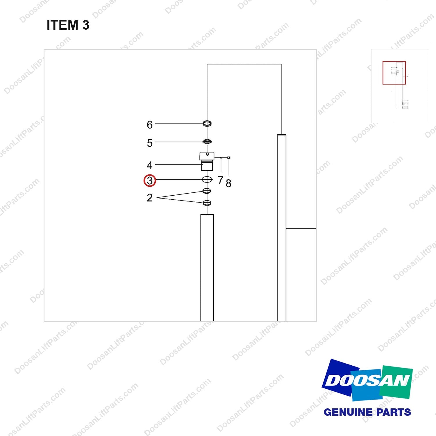 NR14-00161 Side Cylinder Assembly - parts diagram, item 3 shown - genuine Doosan / Bobcat forklift part