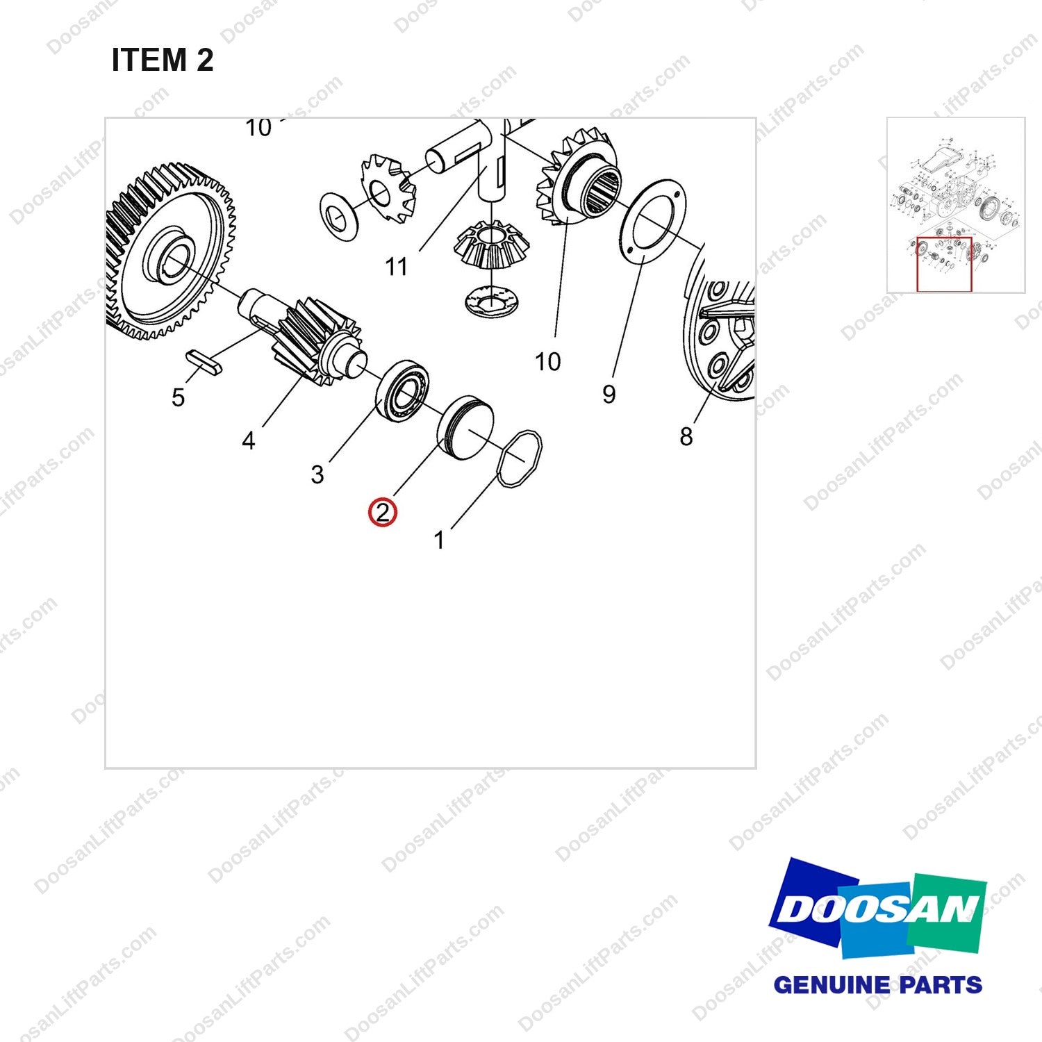 NR14-00162 Reduction Assembly - parts diagram, item 2 shown - genuine Doosan / Bobcat forklift part