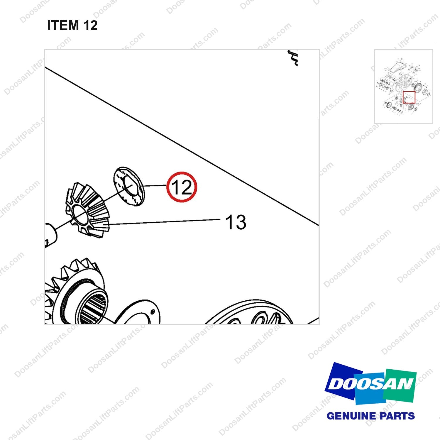 NR14-00171 Reduction Assembly - parts diagram, item 12 shown - genuine Doosan / Bobcat forklift part