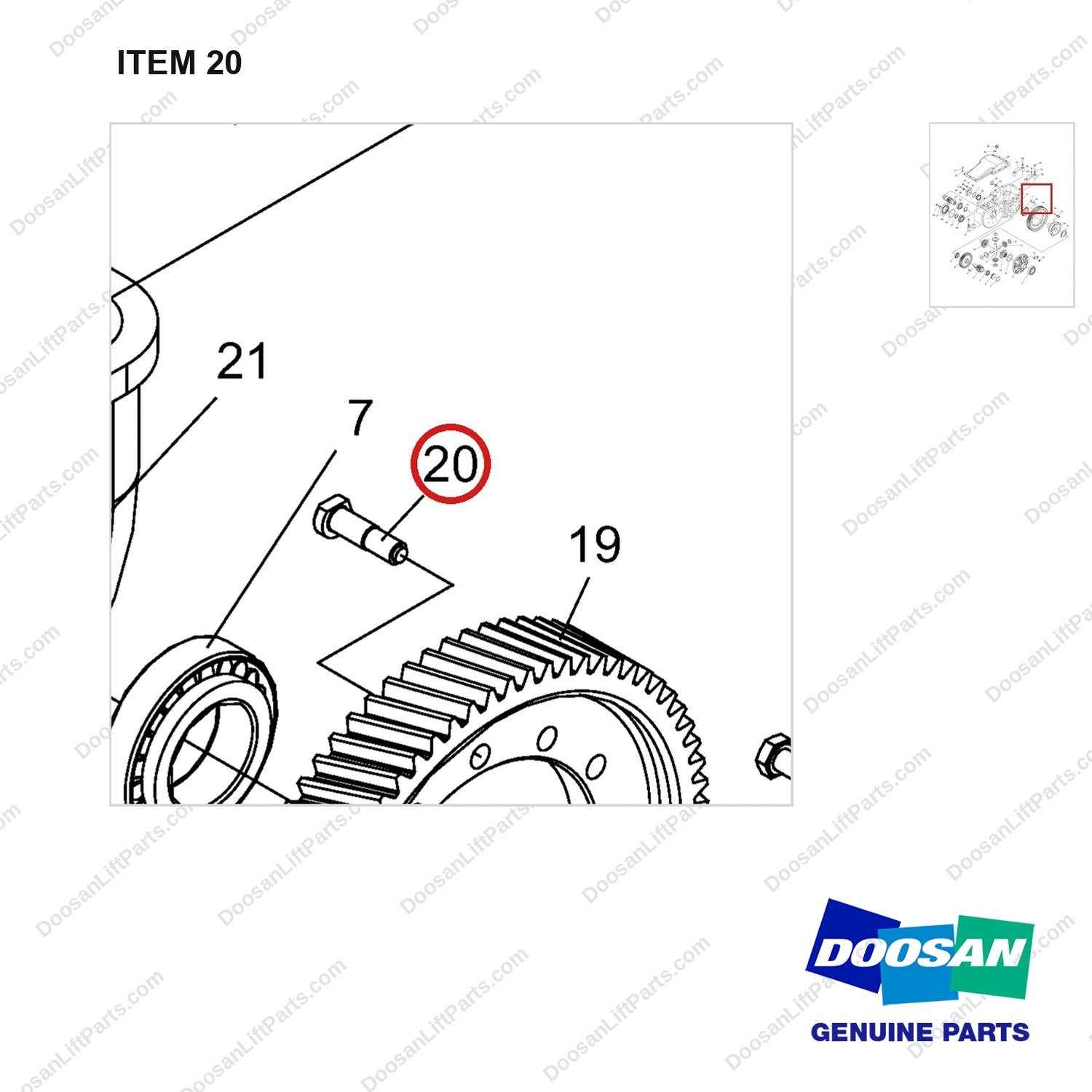 NR14-00178 Reduction Assembly - parts diagram, item 20 shown - genuine Doosan / Bobcat forklift part