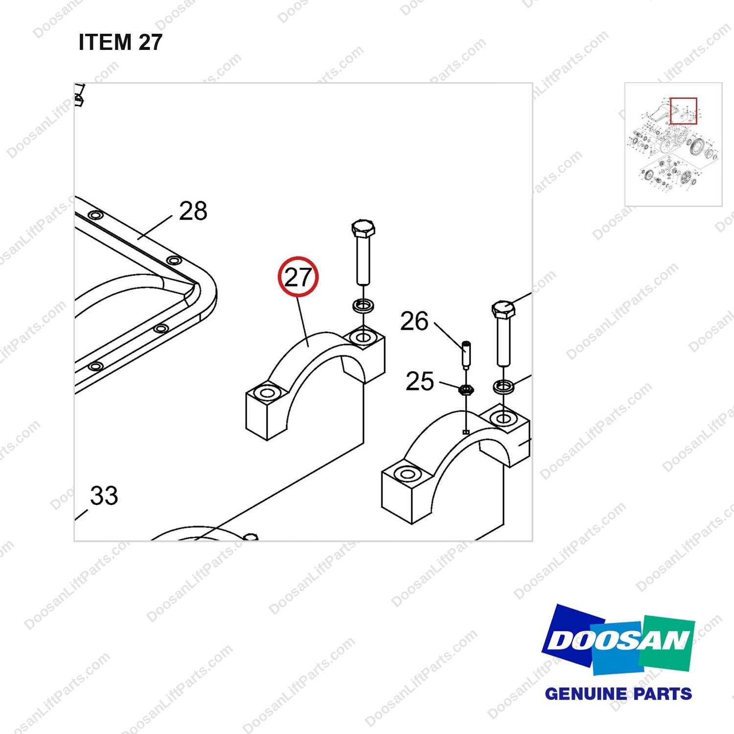 NR14-00183 Reduction Assembly - parts diagram, item 27 shown - genuine Doosan / Bobcat forklift part