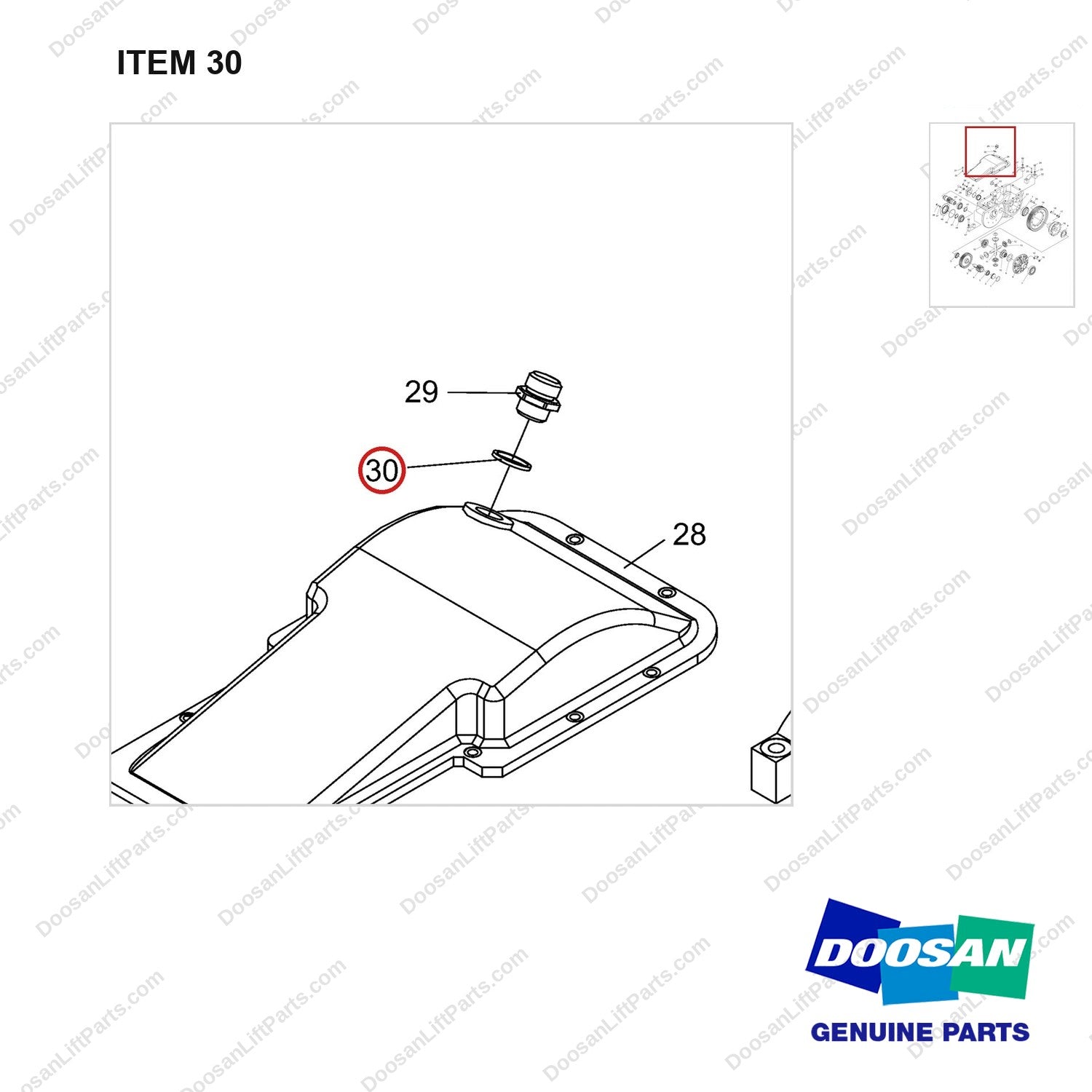 NR14-00186 Reduction Assembly - parts diagram, item 30 shown - genuine Doosan / Bobcat forklift part