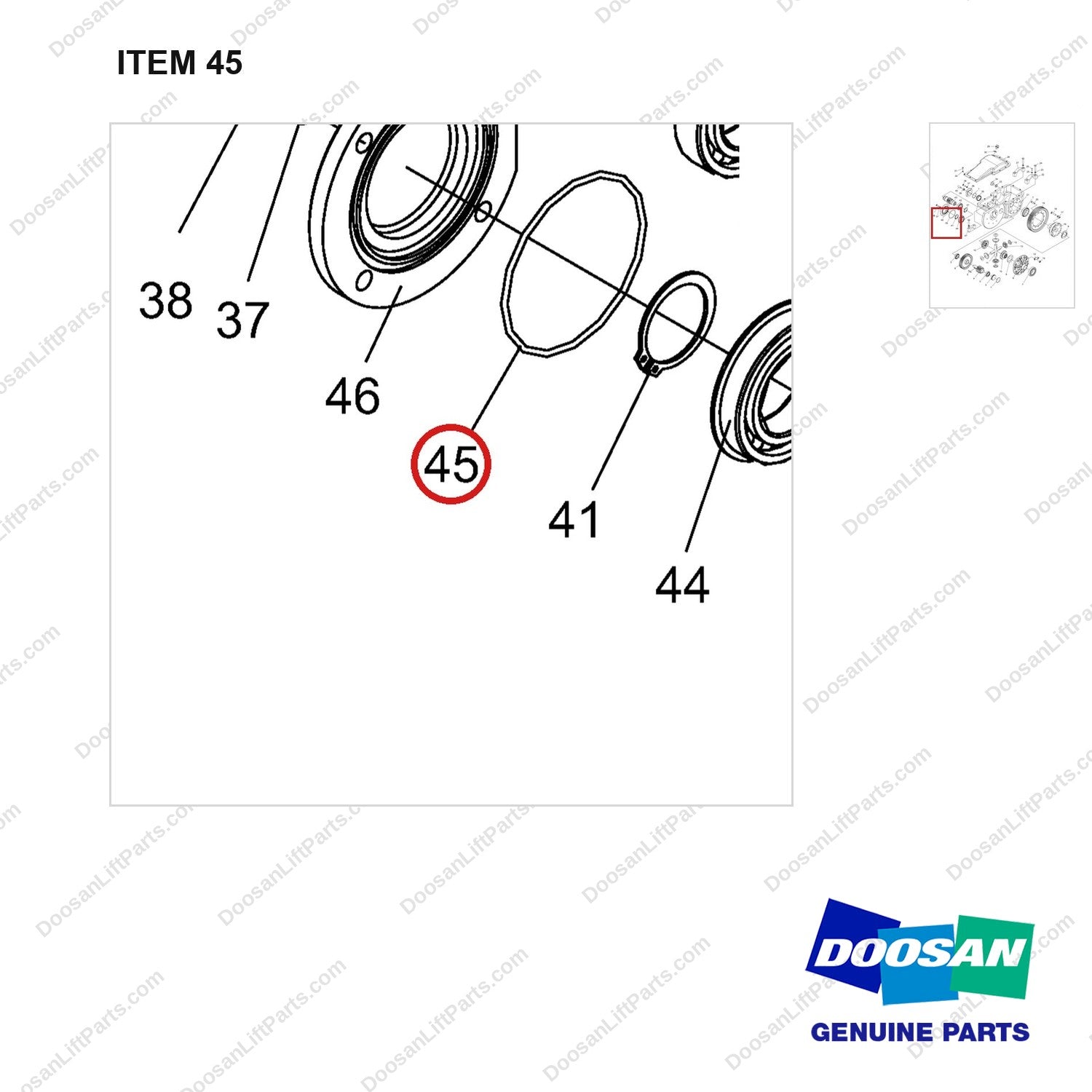 NR14-00195 Reduction Assembly - parts diagram, item 45 shown - genuine Doosan / Bobcat forklift part