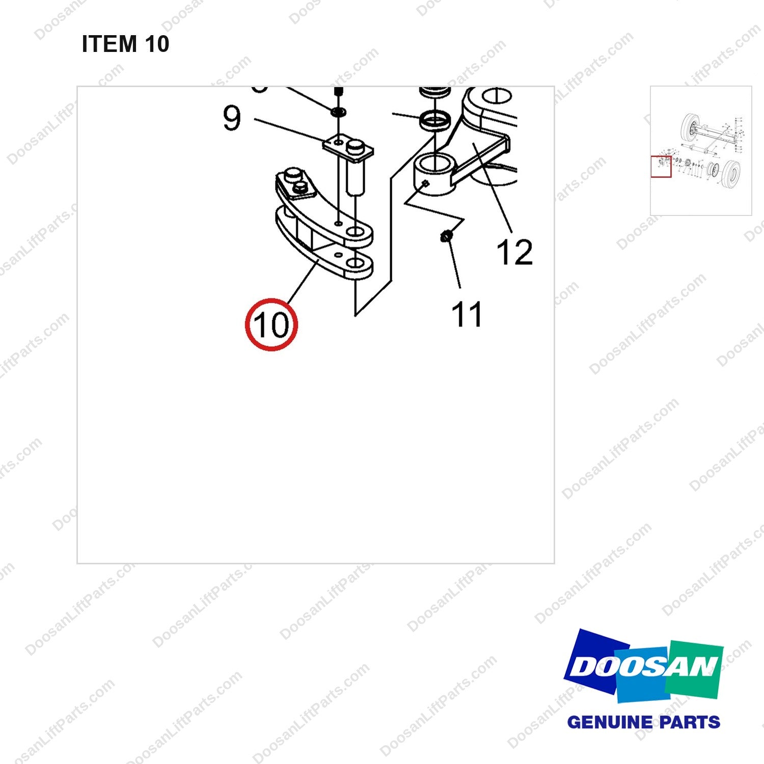 NR14-00206 Steering Axle aAssembly - parts diagram, item 10 shown - genuine Doosan / Bobcat forklift part