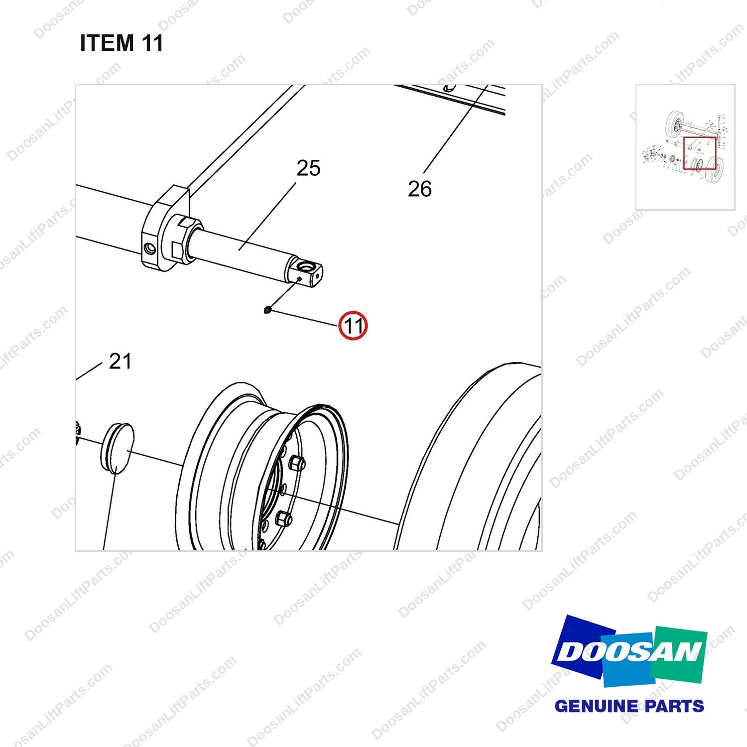 NR14-00207 Steering Axle aAssembly - parts diagram, item 11 shown - genuine Doosan / Bobcat forklift part
