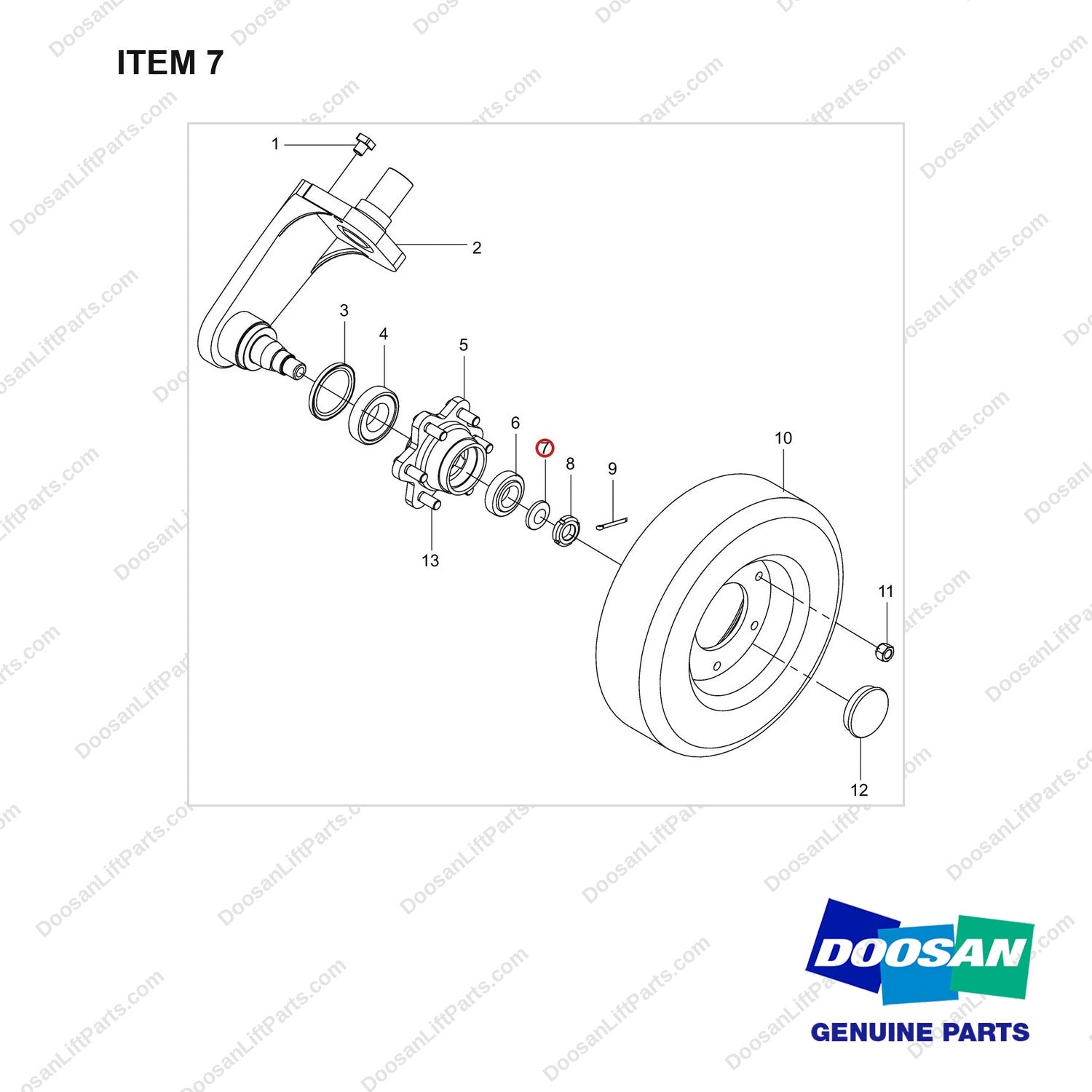 NR14-00212 Steering Wheel - full parts diagram, item 7 marked - genuine Doosan / Bobcat forklift part
