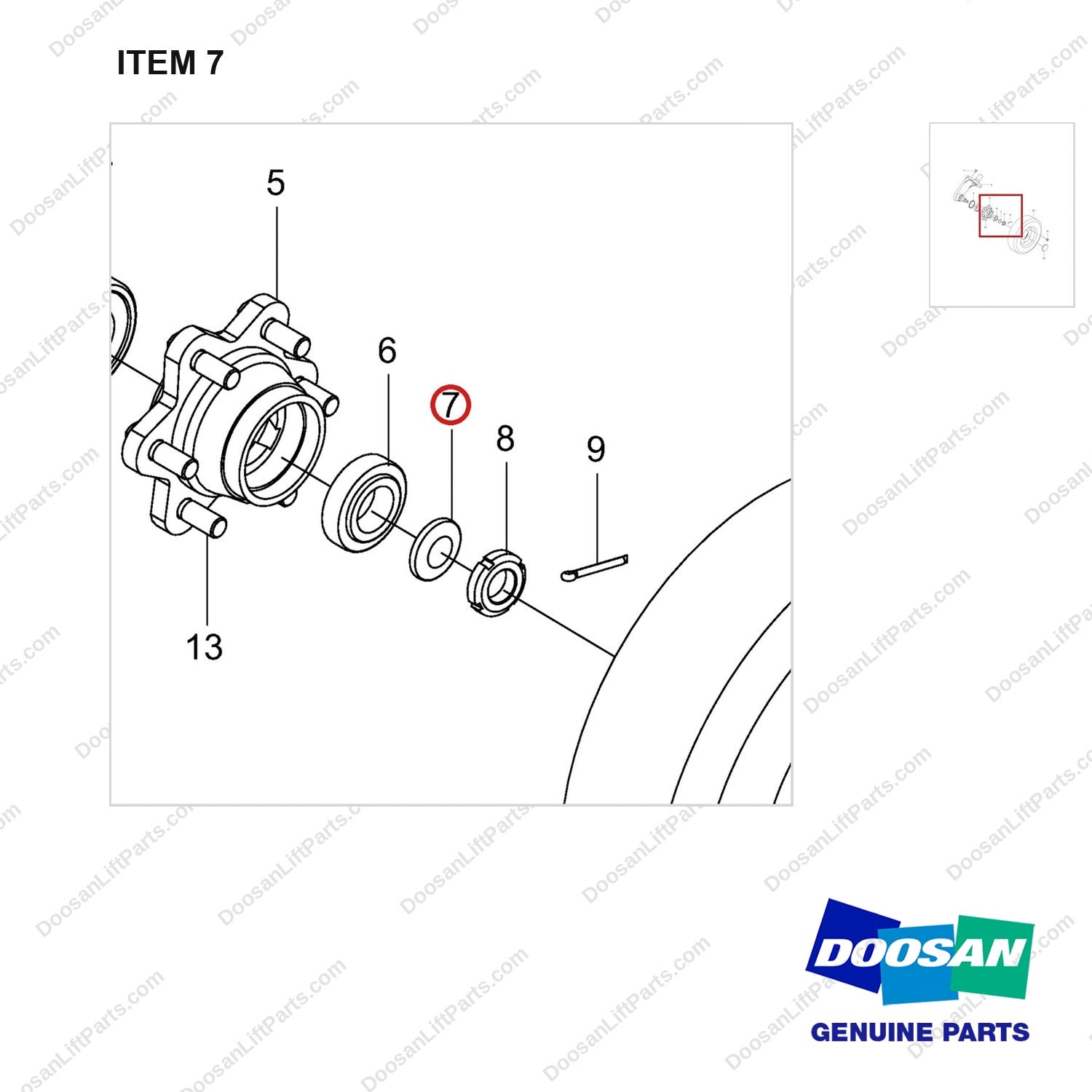 NR14-00212 Steering Wheel - parts diagram, item 7 shown - genuine Doosan / Bobcat forklift part