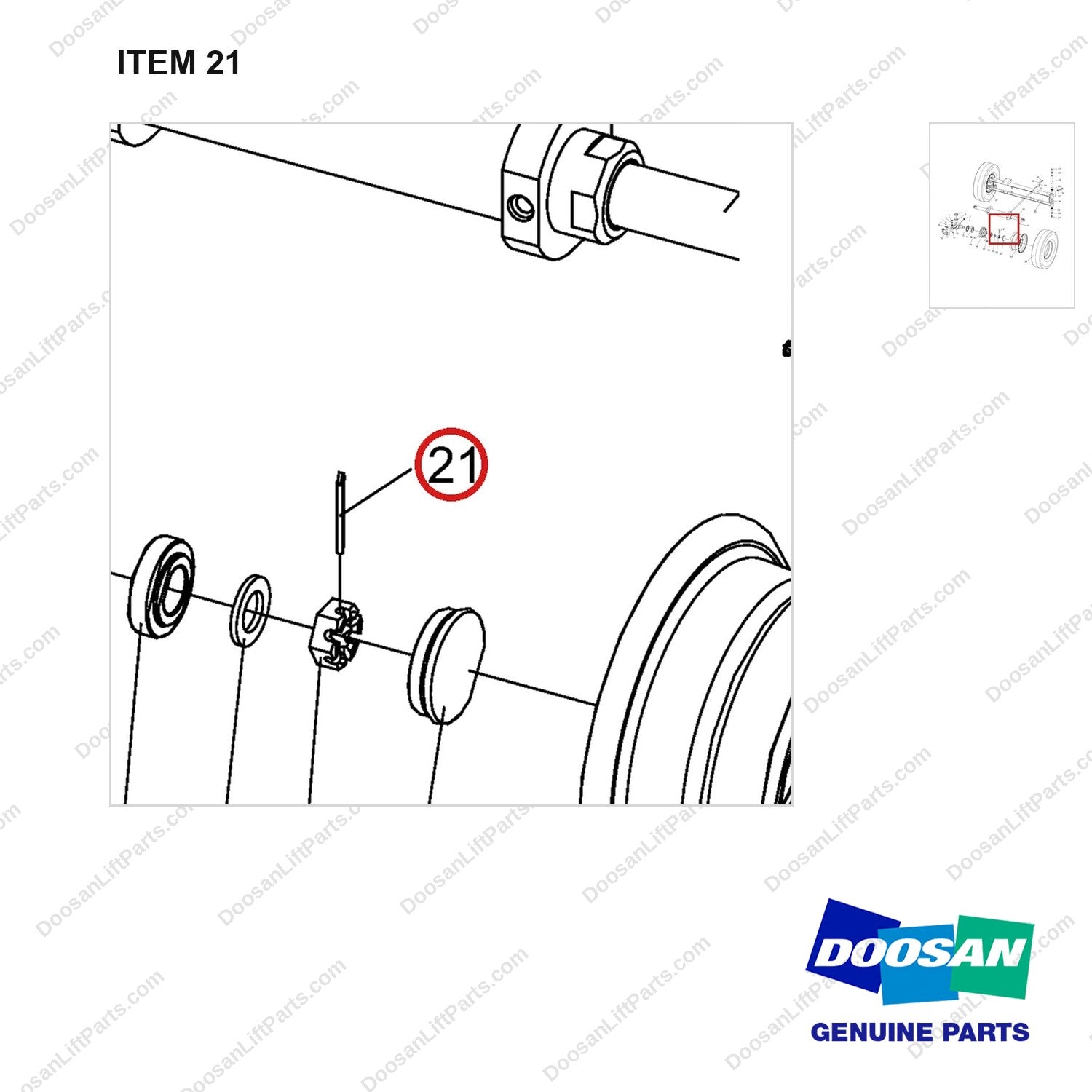 NR14-00213 Steering Axle aAssembly - parts diagram, item 21 shown - genuine Doosan / Bobcat forklift part