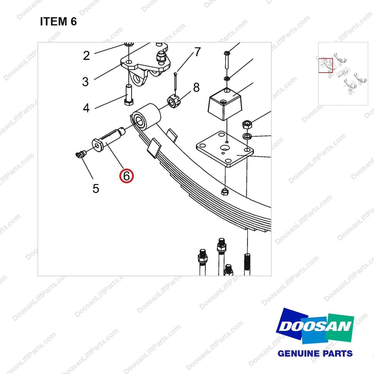 NR14-00236 Shock Absorption Assembly - parts diagram, item 6 shown - genuine Doosan / Bobcat forklift part