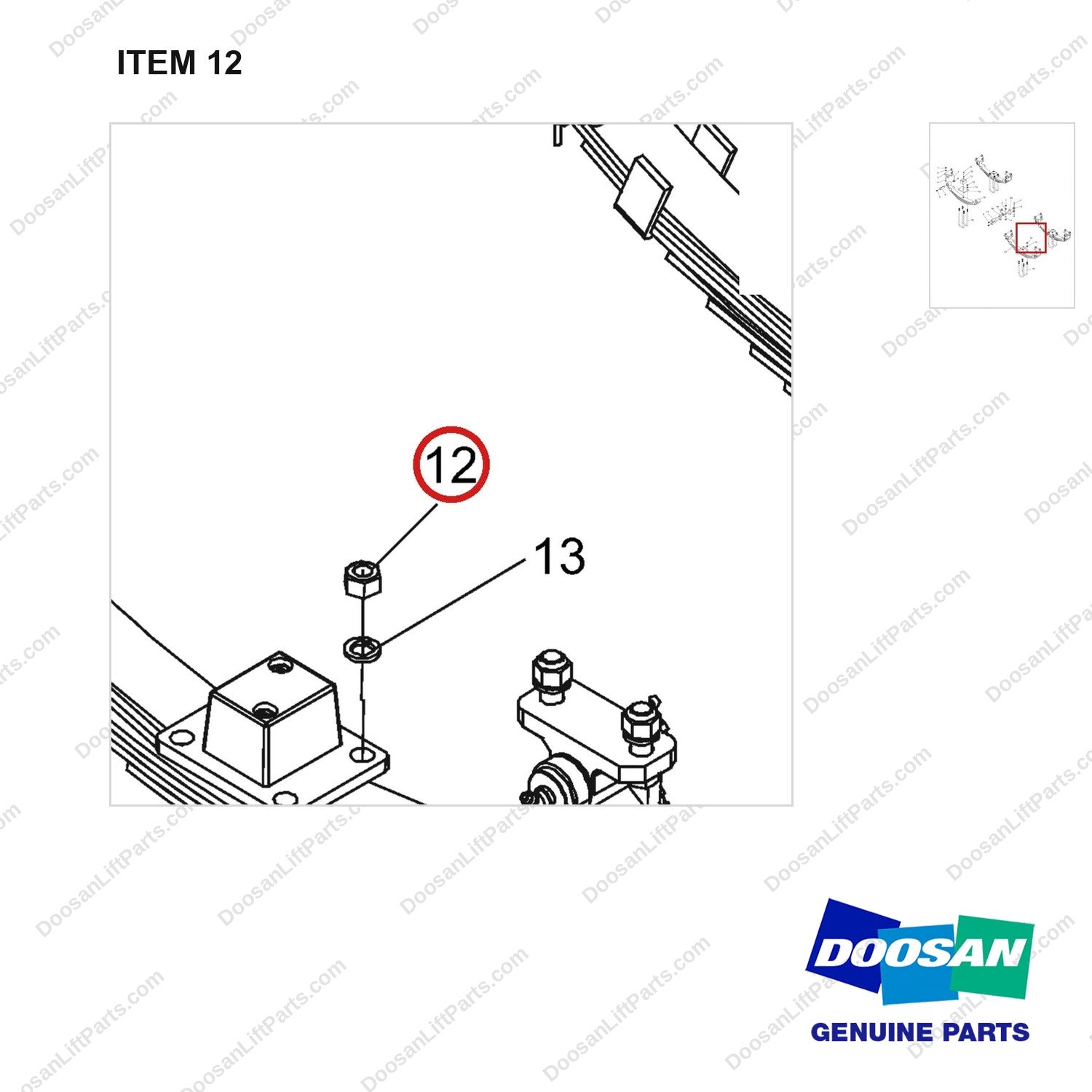 NR14-00241 Shock Absorption Assembly - parts diagram, item 12 shown - genuine Doosan / Bobcat forklift part