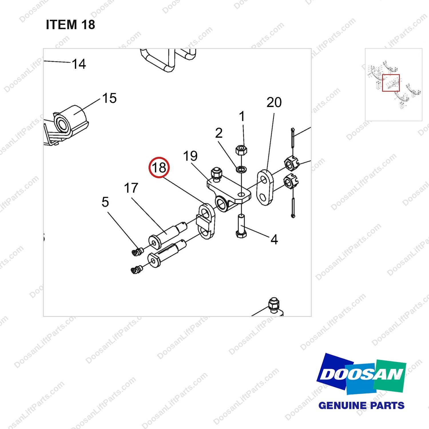 NR14-00246 Shock Absorption Assembly - parts diagram, item 18 shown - genuine Doosan / Bobcat forklift part