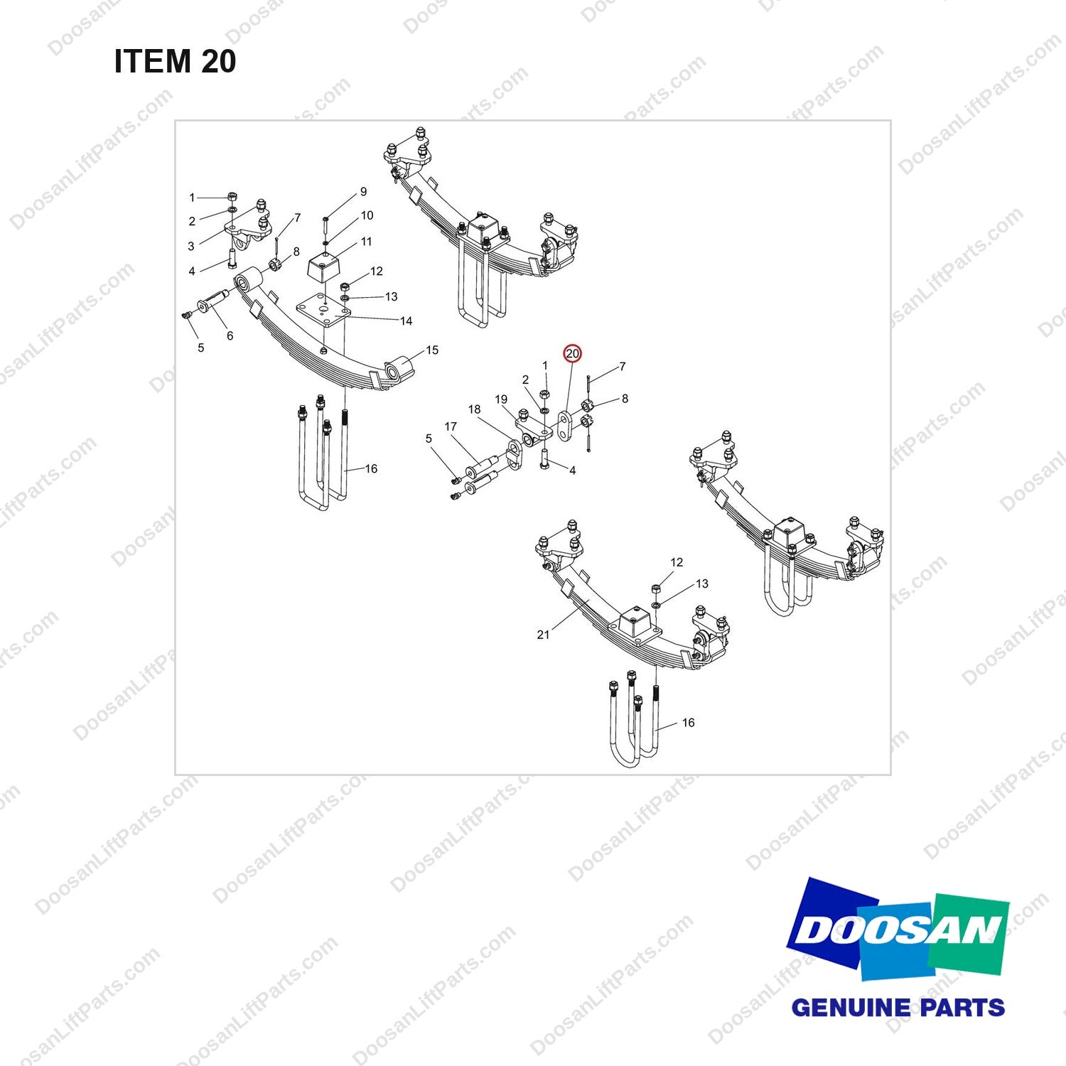 NR14-00248 Shock Absorption Assembly - full parts diagram, item 20 marked - genuine Doosan / Bobcat forklift part