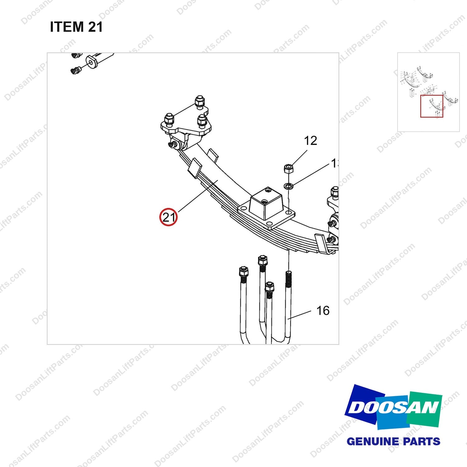 NR14-00249 Shock Absorption Assembly - parts diagram, item 21 shown - genuine Doosan / Bobcat forklift part
