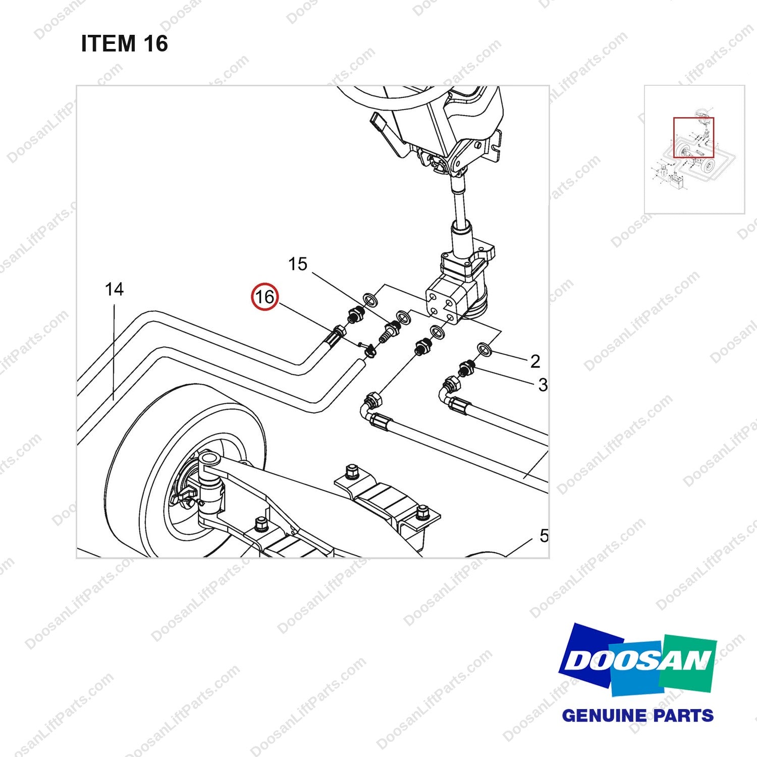 NR14-00263 Hydraulic Steering System - parts diagram, item 16 shown - genuine Doosan / Bobcat forklift part