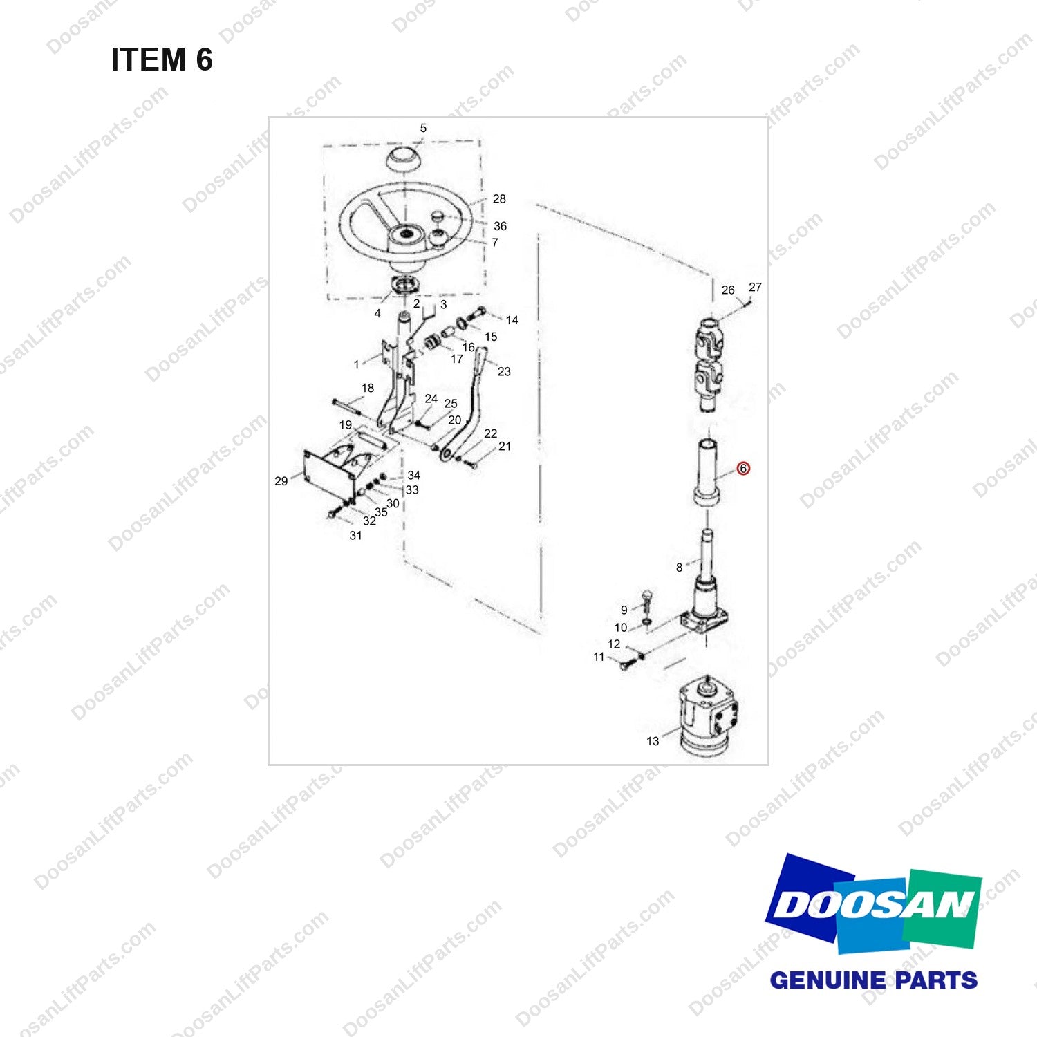 NR14-00268 Steering Gear Assembly - full parts diagram, item 6 marked - genuine Doosan / Bobcat forklift part