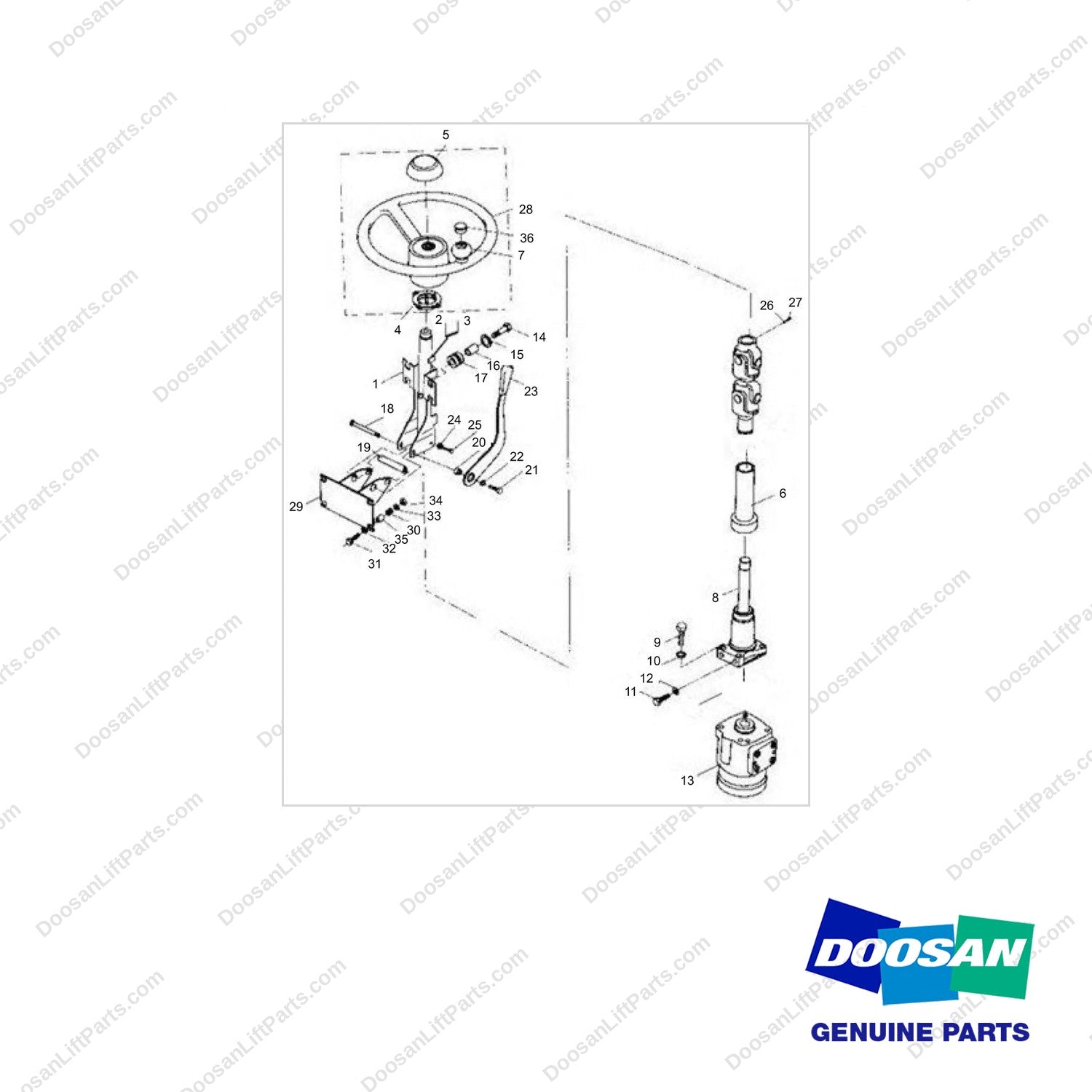 NR14-00272 Steering Gear Assembly - full parts diagram - genuine Doosan / Bobcat forklift part