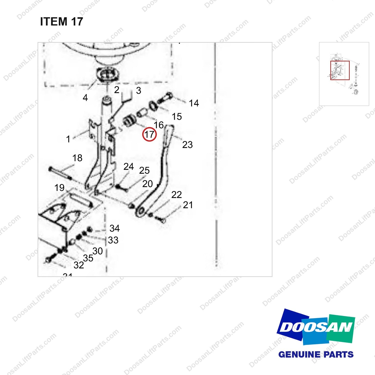 NR14-00277 Steering Gear Assembly - parts diagram, item 17 shown - genuine Doosan / Bobcat forklift part