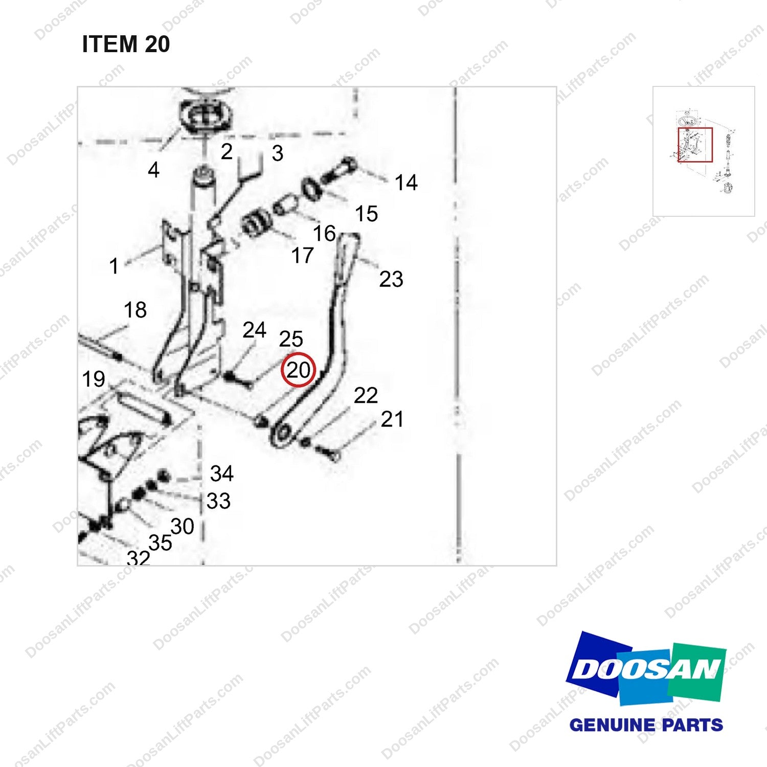 NR14-00280 Steering Gear Assembly - parts diagram, item 20 shown - genuine Doosan / Bobcat forklift part