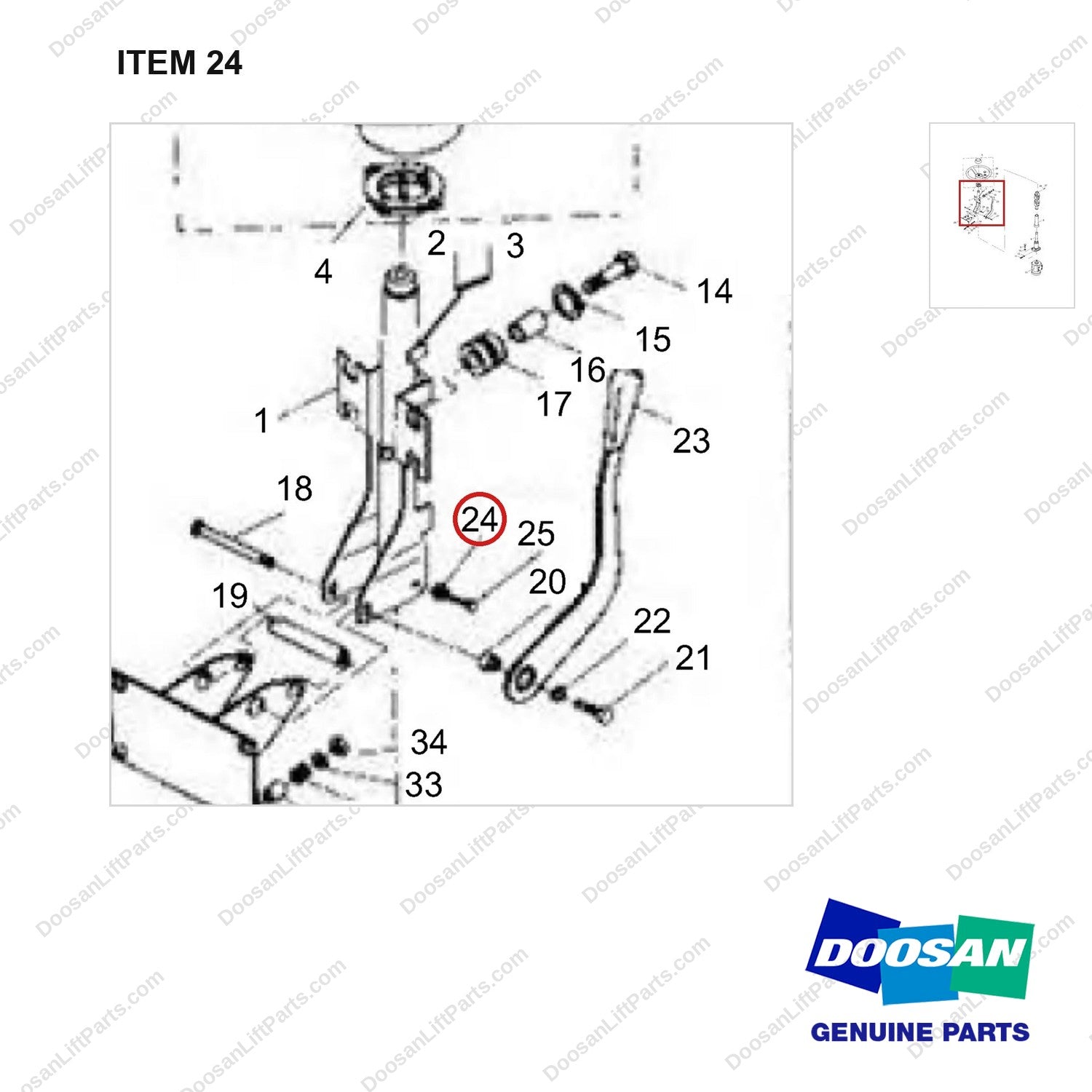 NR14-00284 Steering Gear Assembly - parts diagram, item 24 shown - genuine Doosan / Bobcat forklift part