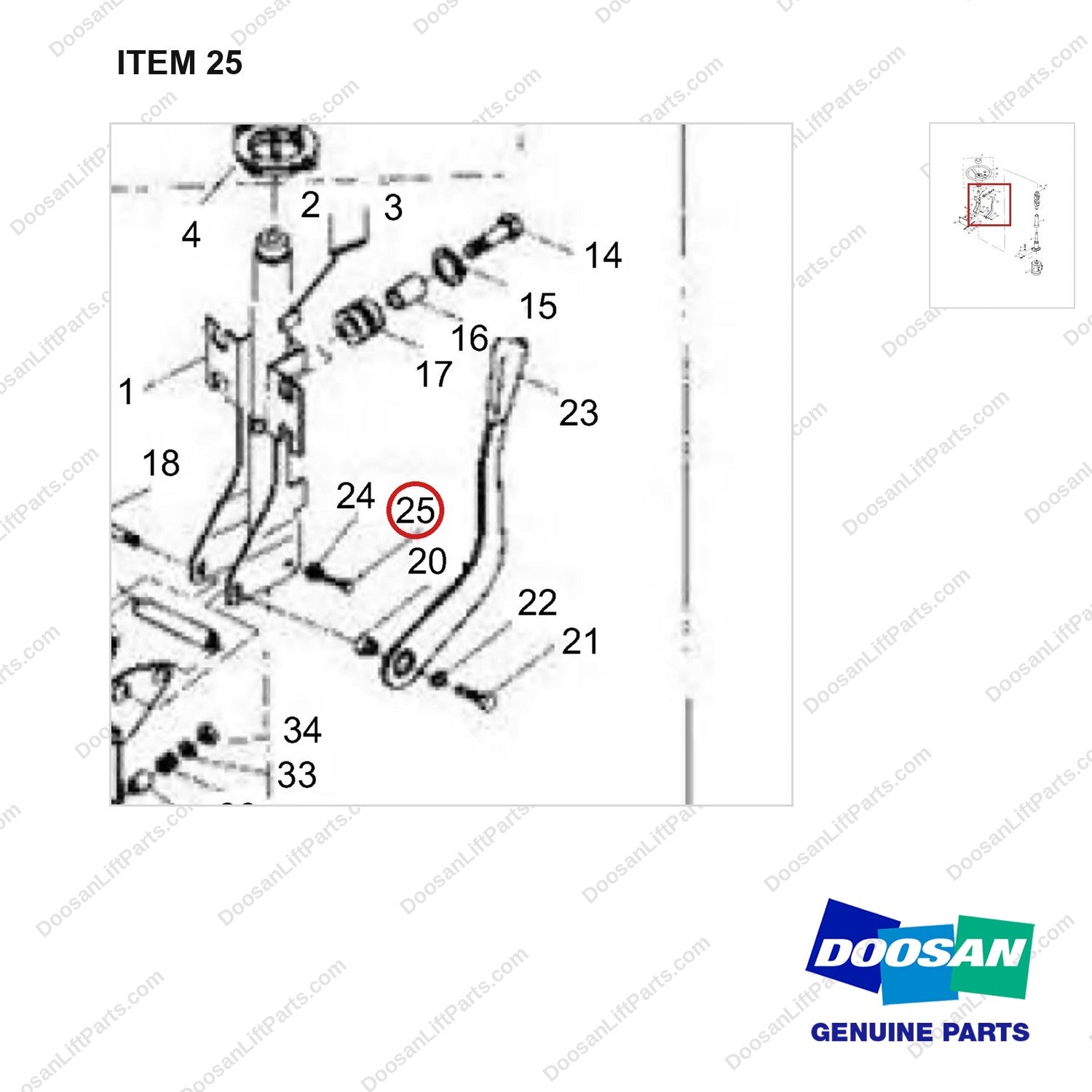 NR14-00285 Steering Gear Assembly - parts diagram, item 25 shown - genuine Doosan / Bobcat forklift part