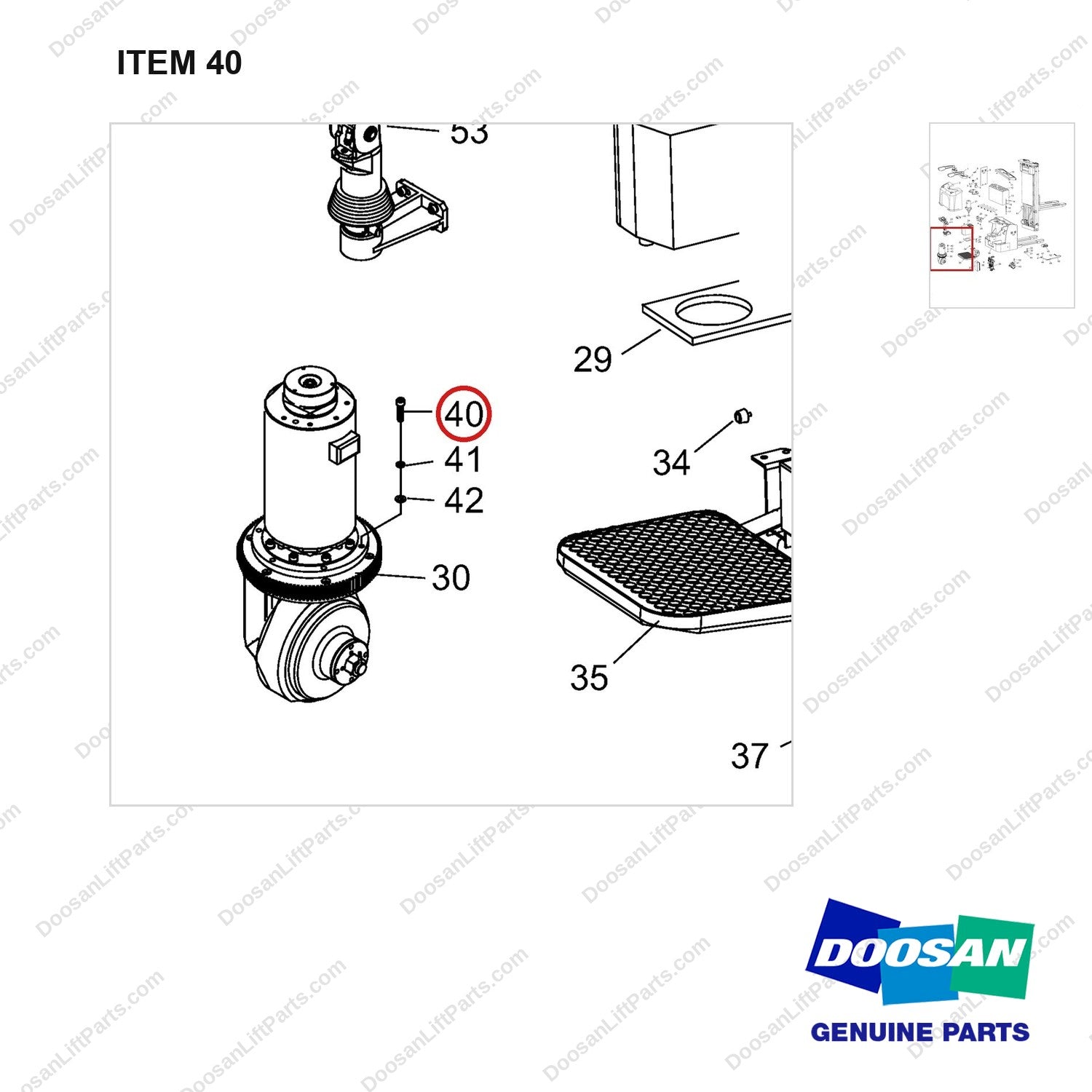 NR14-00290 General Assembly (EPS) - parts diagram, item 40 shown - genuine Doosan / Bobcat forklift part