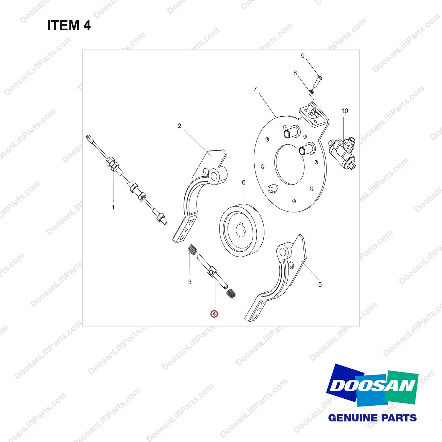 NR14-00323 Hydraulic Brake - full parts diagram, item 4 marked - genuine Doosan / Bobcat forklift part