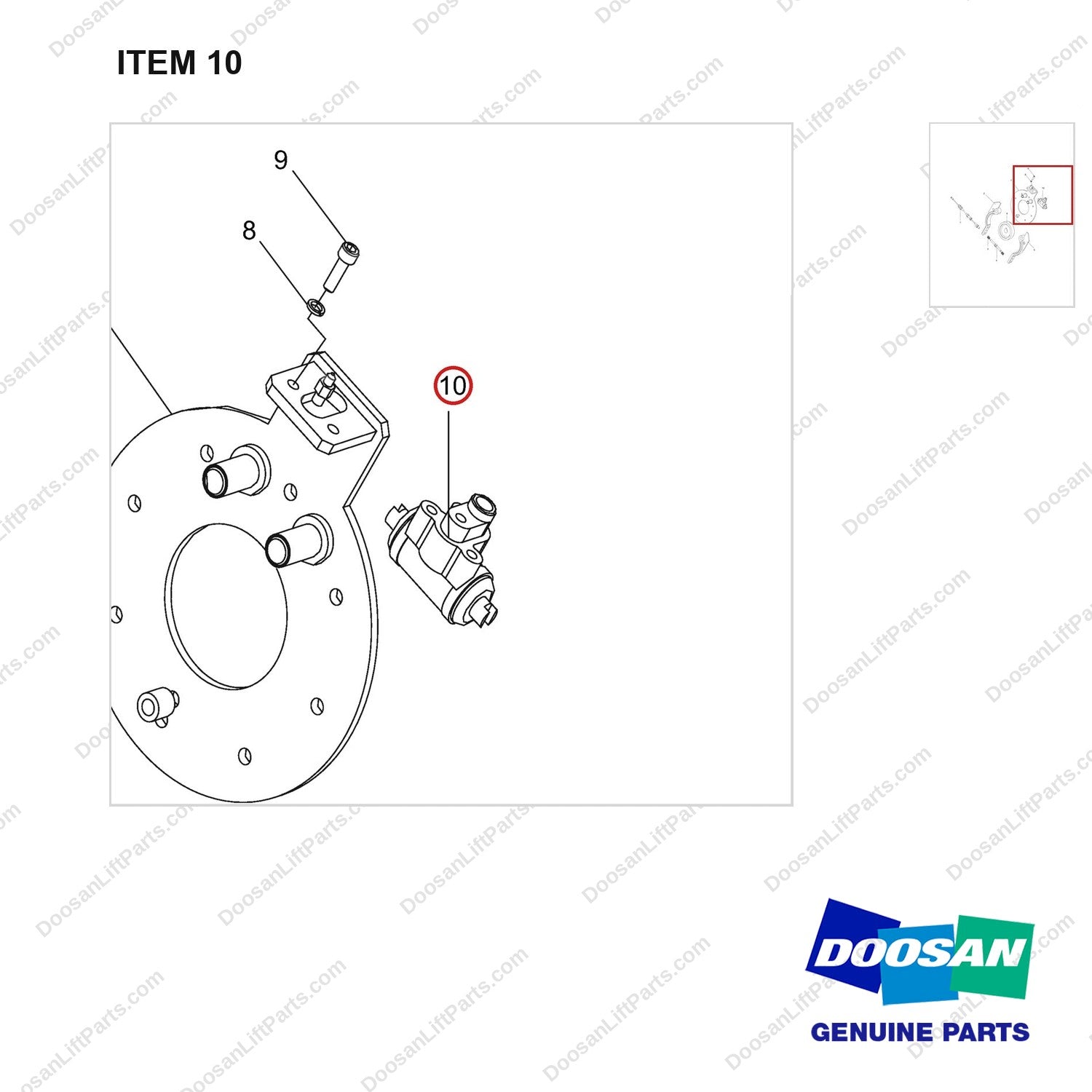 NR14-00327 Hydraulic Brake - parts diagram, item 10 shown - genuine Doosan / Bobcat forklift part