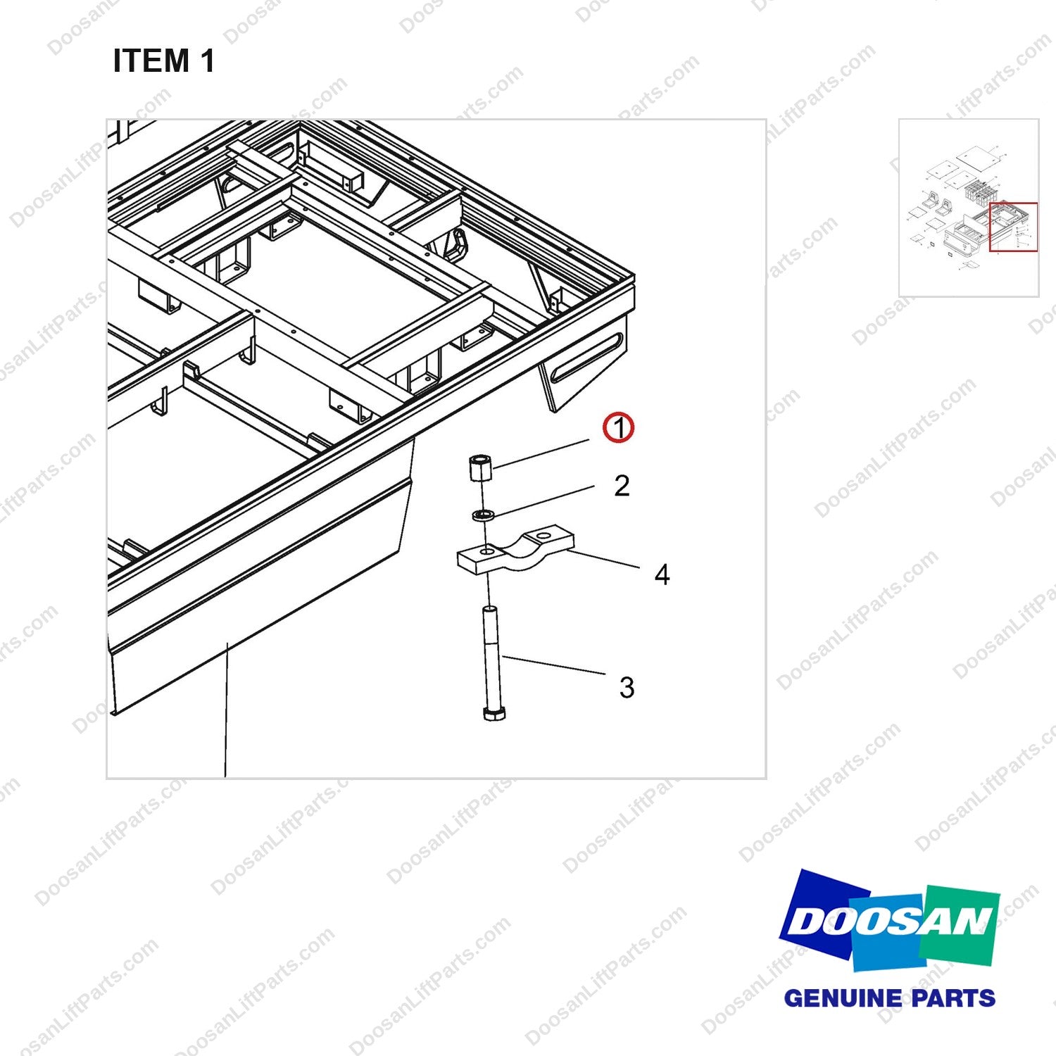 NR14-00345 General Assembly - parts diagram, item 1 shown - genuine Doosan / Bobcat forklift part