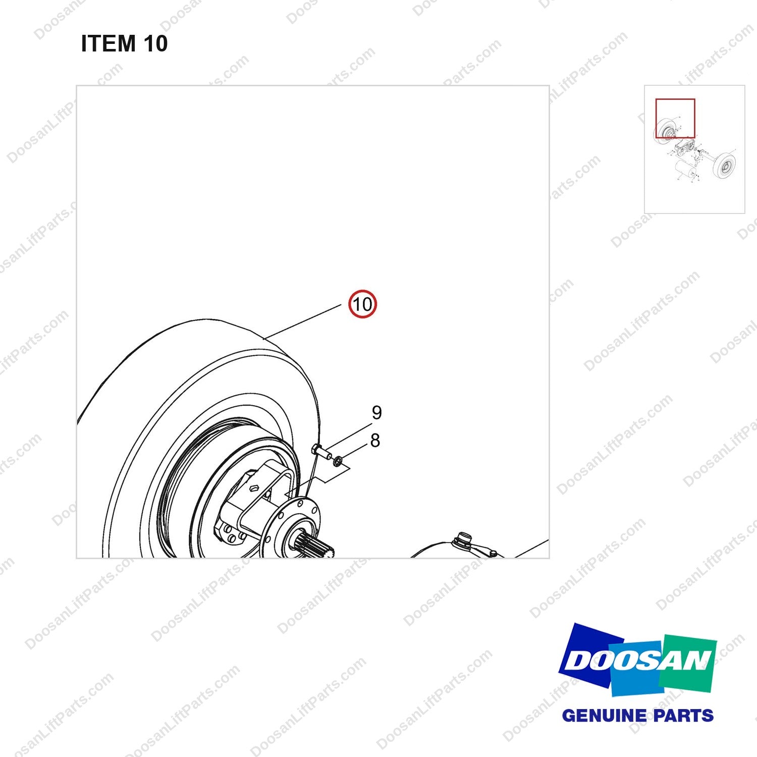 NR14-00361 Drive Axle Assembly - parts diagram, item 10 shown - genuine Doosan / Bobcat forklift part