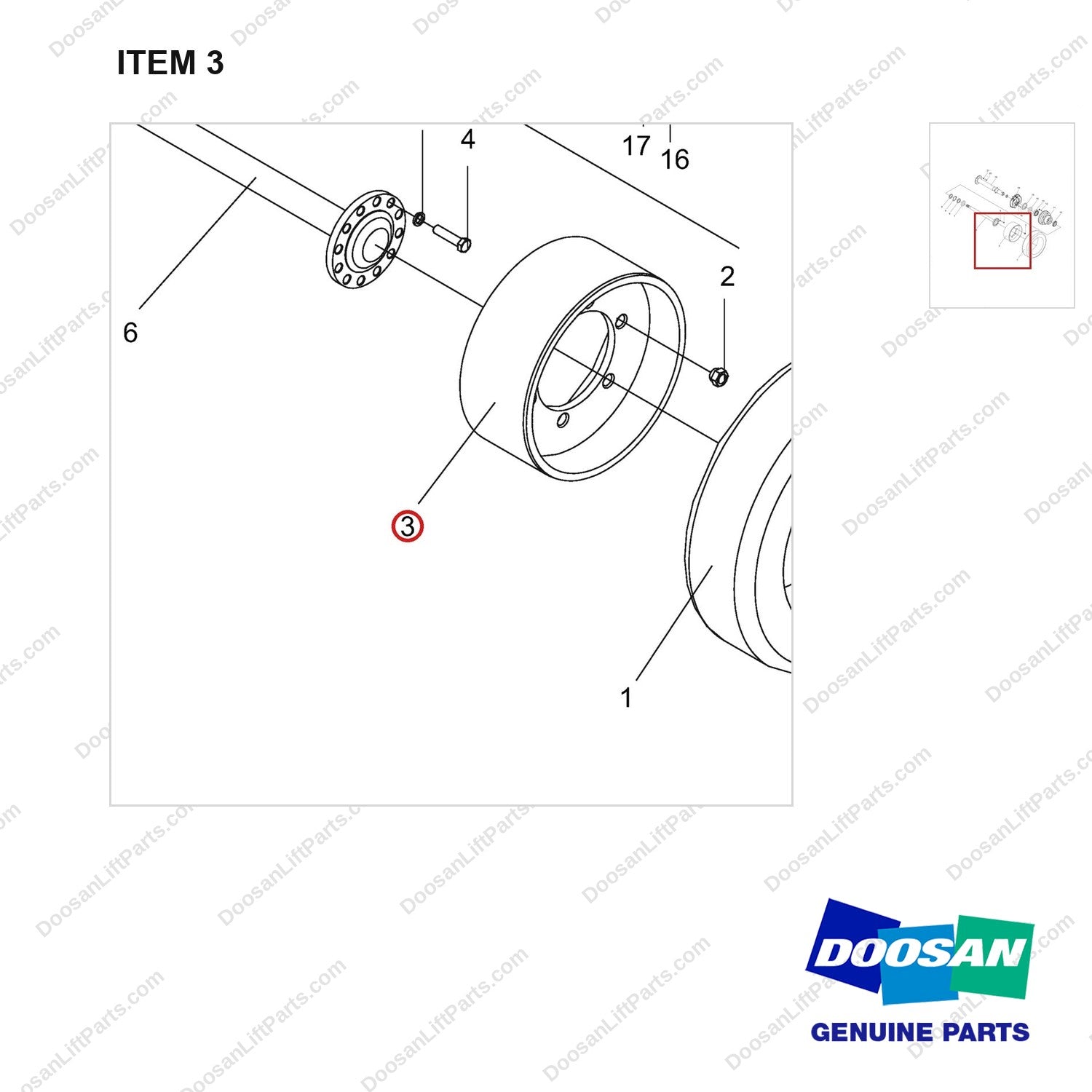 NR14-00364 Long Half-shaft Unit - parts diagram, item 3 shown - genuine Doosan / Bobcat forklift part