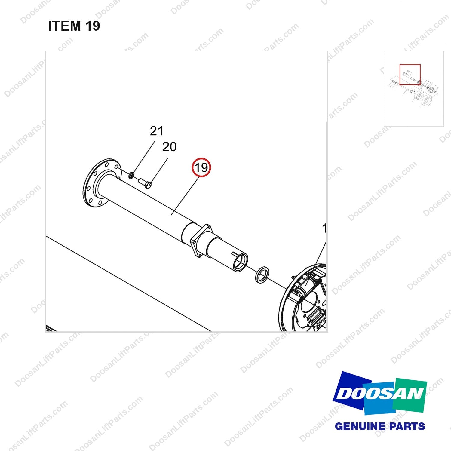 NR14-00367 Long Half-shaft Unit - parts diagram, item 19 shown - genuine Doosan / Bobcat forklift part