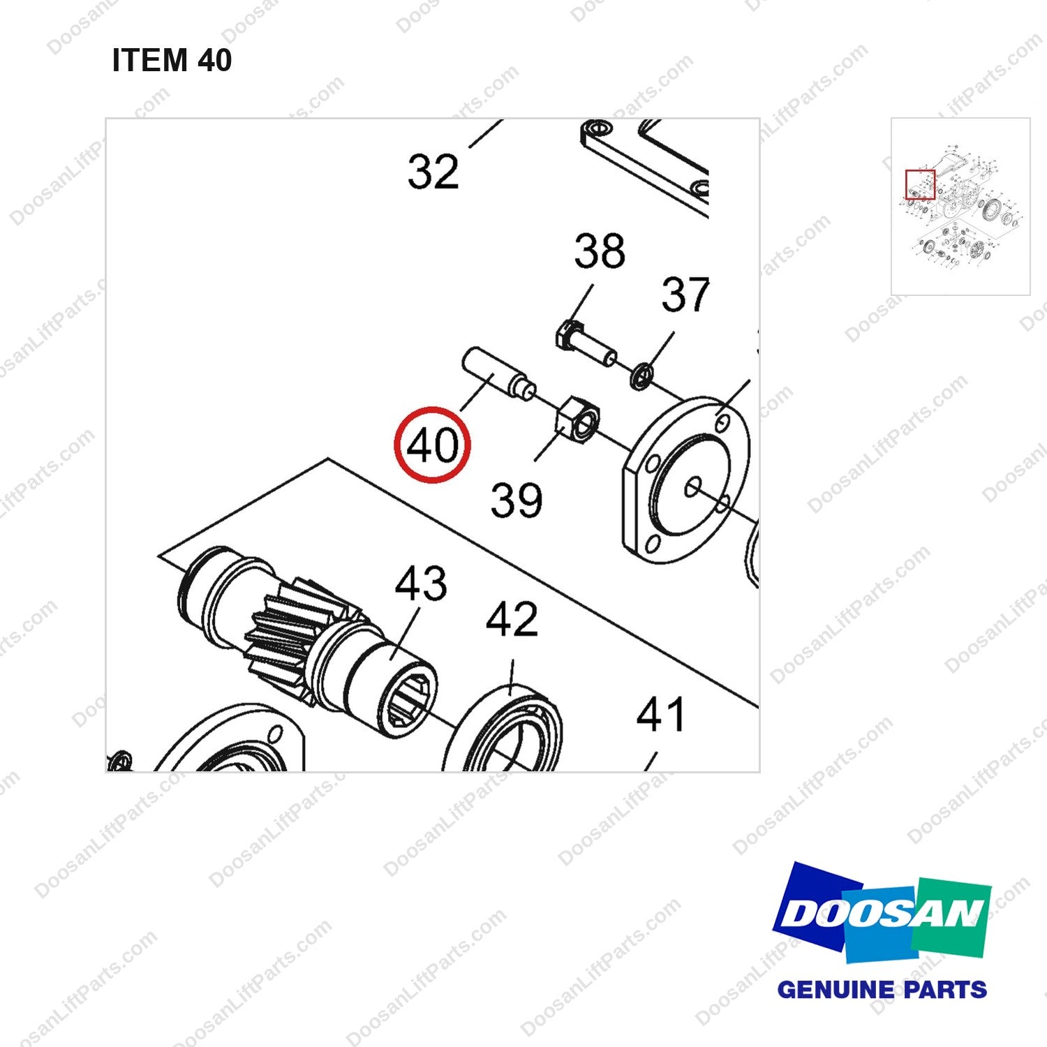 NR14-00368 Reduction Assembly - parts diagram, item 40 shown - genuine Doosan / Bobcat forklift part