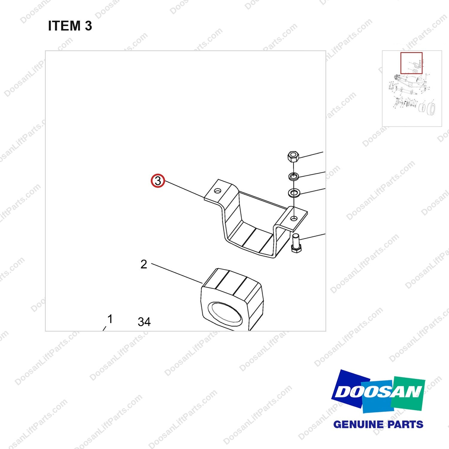 NR14-00374 Steering Axle aAssembly - parts diagram, item 3 shown - genuine Doosan / Bobcat forklift part
