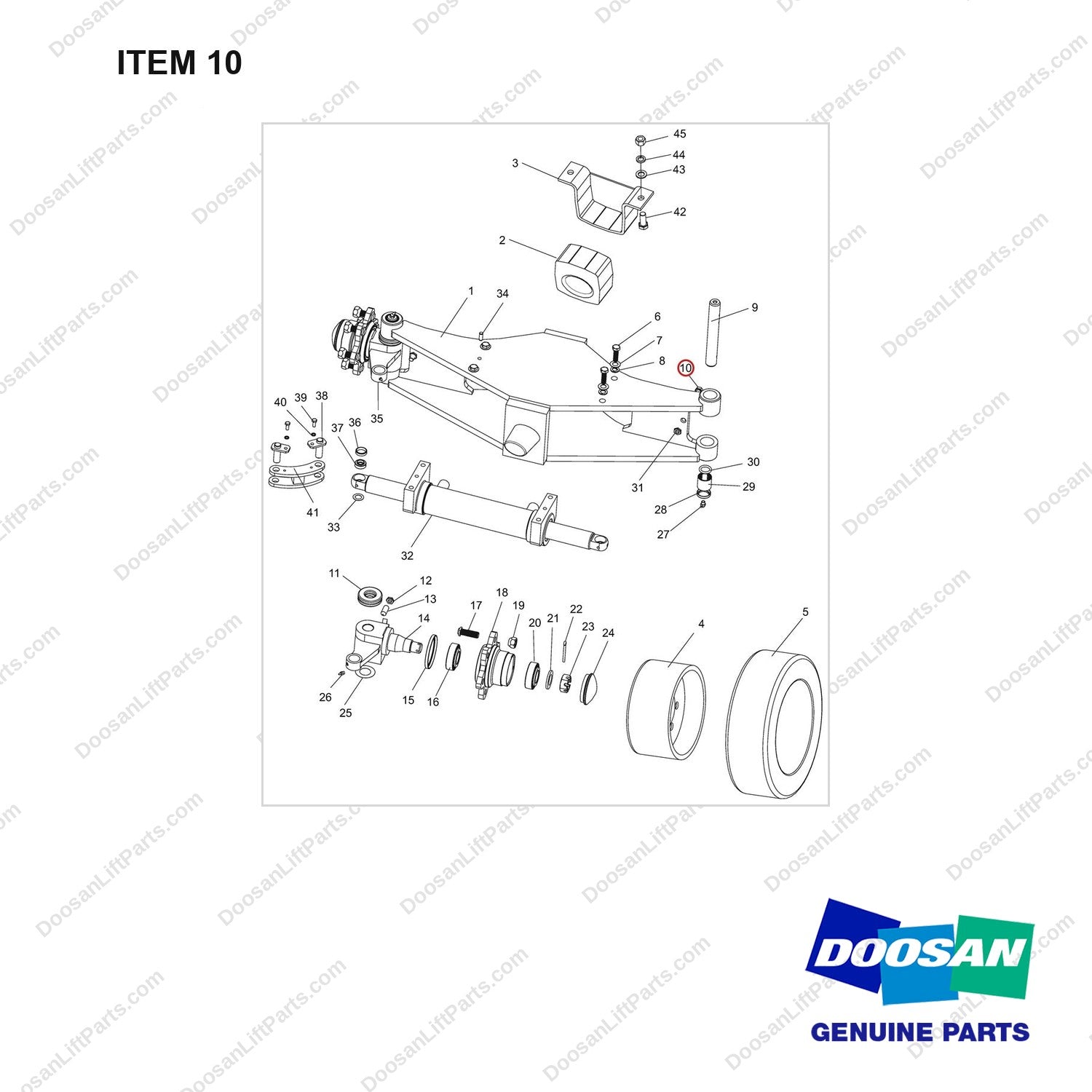 NR14-00378 Steering Axle aAssembly - full parts diagram, item 10 marked - genuine Doosan / Bobcat forklift part