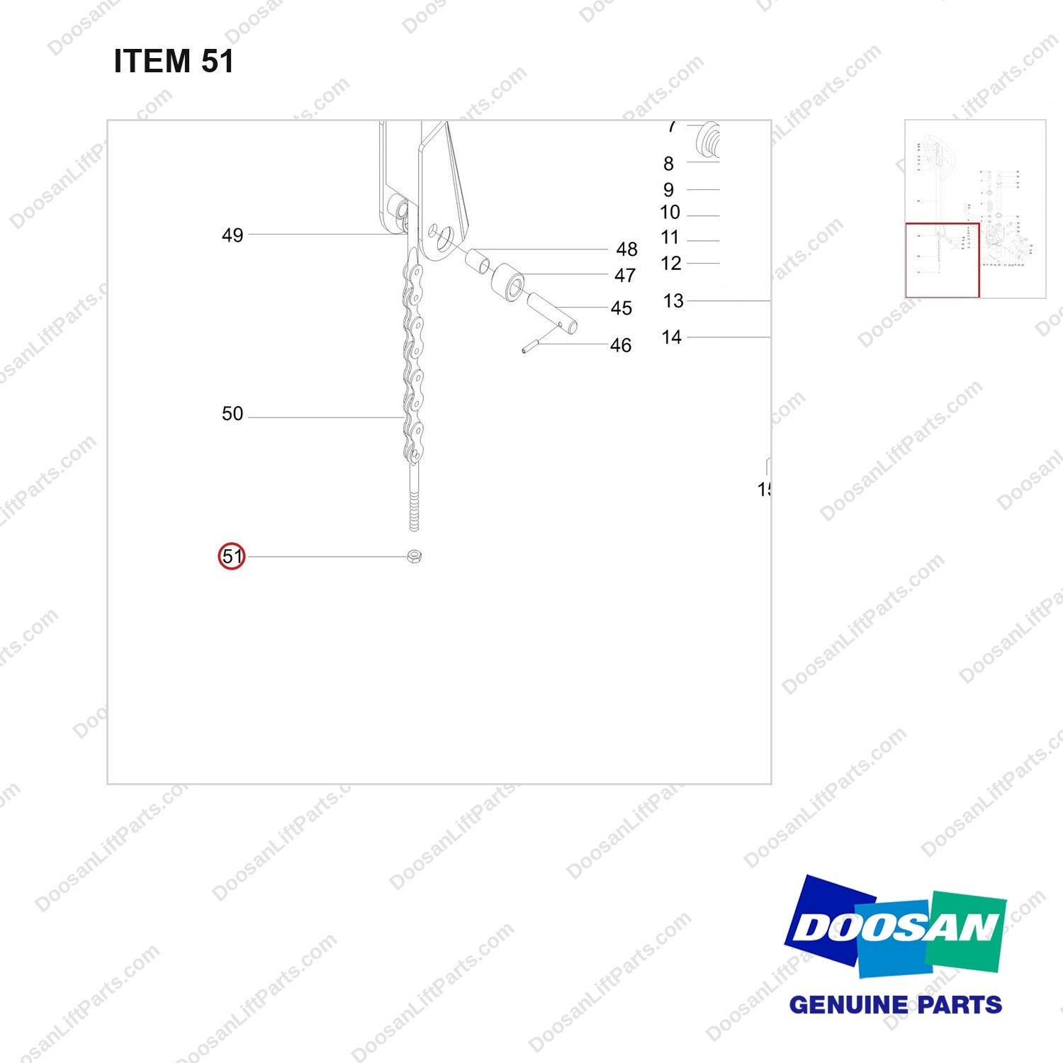 NR14-00408 Speed Pump - parts diagram, item 51 shown - genuine Doosan / Bobcat forklift part