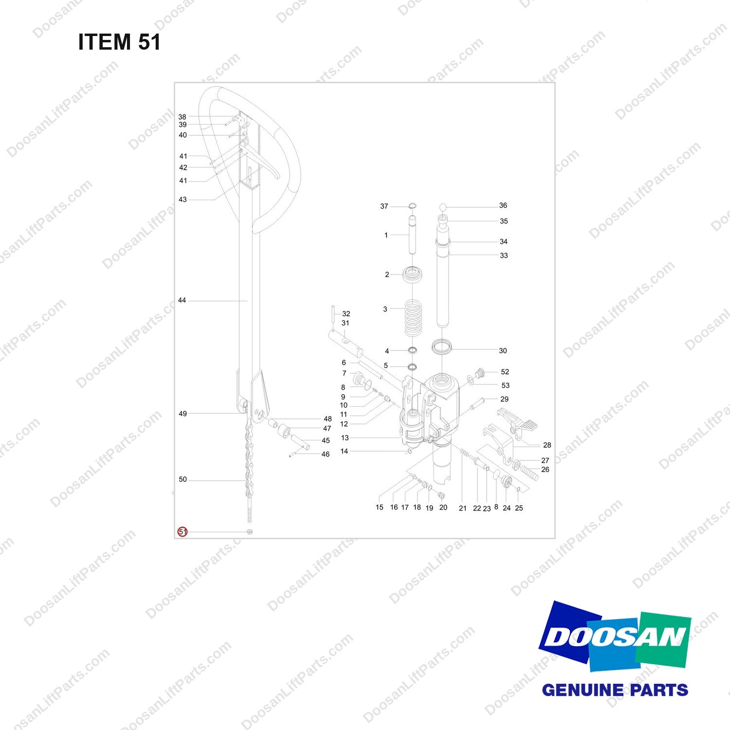 NR14-00408 Speed Pump - full parts diagram, item 51 marked - genuine Doosan / Bobcat forklift part