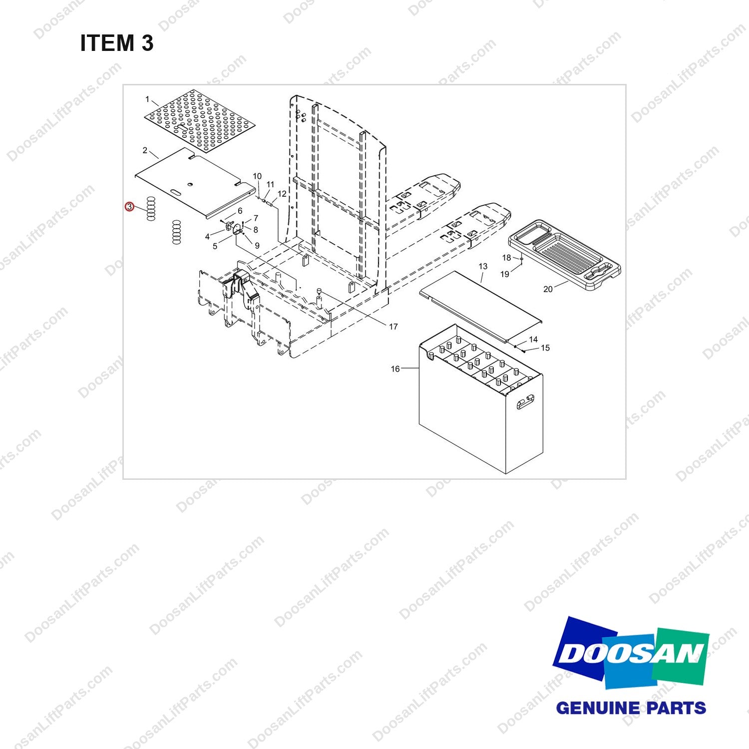 NR14-00415 Pedal Assembly - full parts diagram, item 3 marked - genuine Doosan / Bobcat forklift part