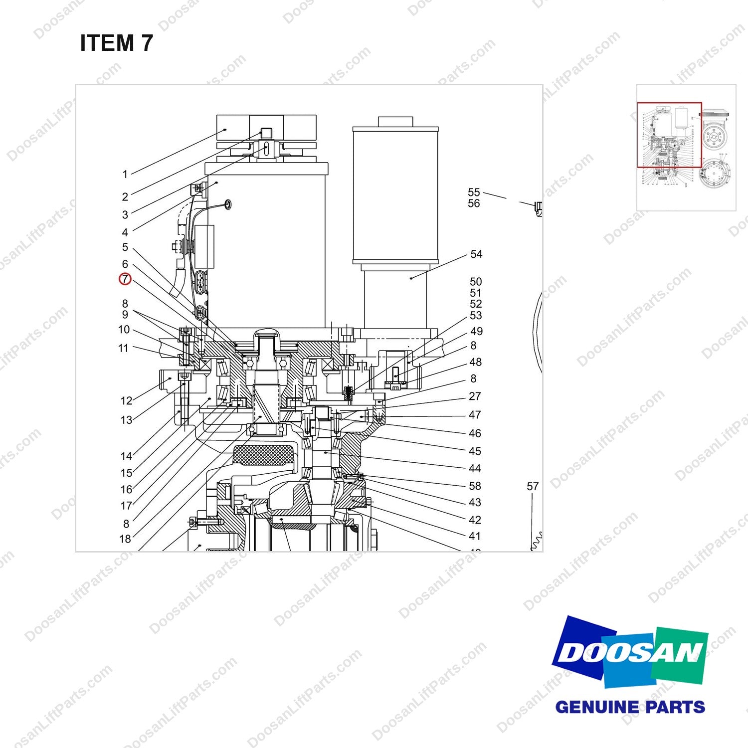 NR14-00429 Driving Wheel - parts diagram, item 7 shown - genuine Doosan / Bobcat forklift part