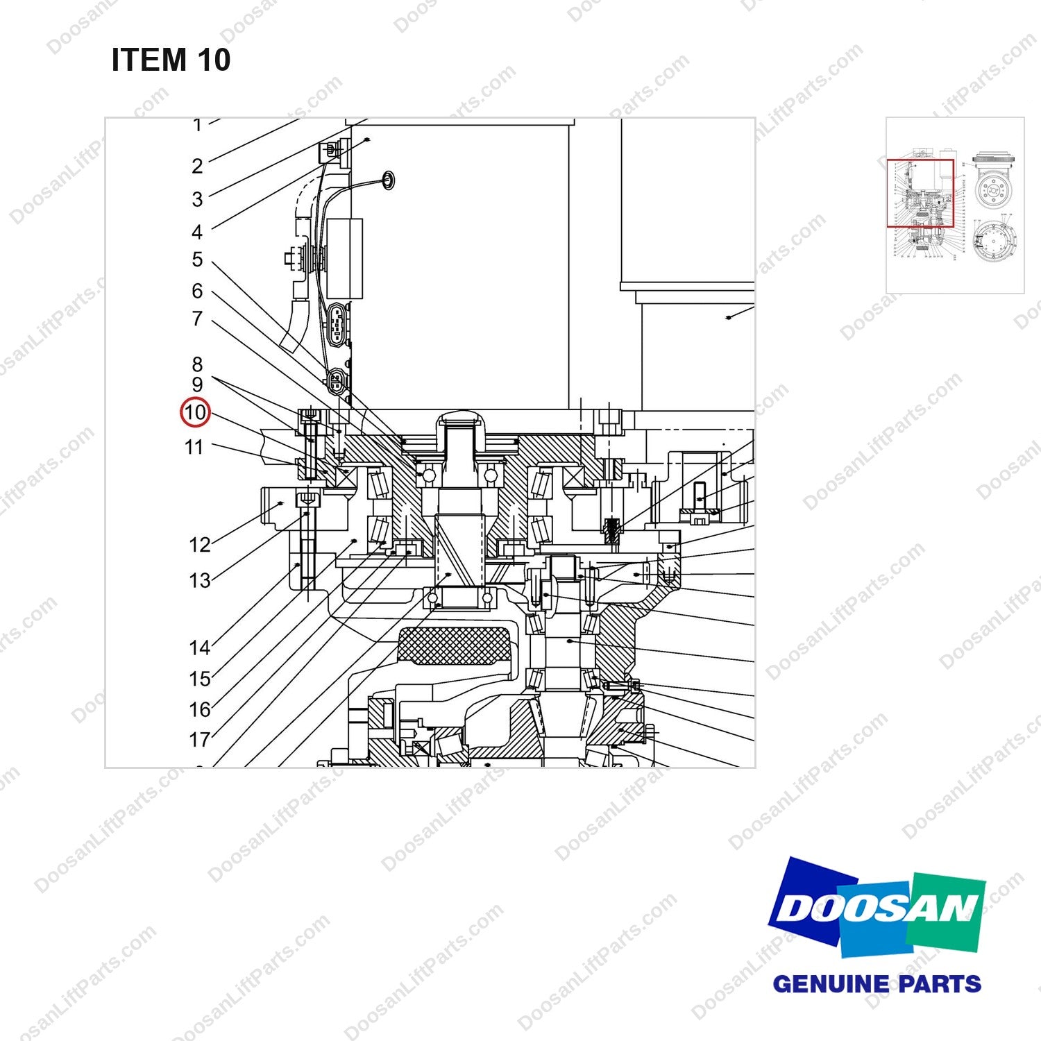 NR14-00430 Driving Wheel - parts diagram, item 10 shown - genuine Doosan / Bobcat forklift part