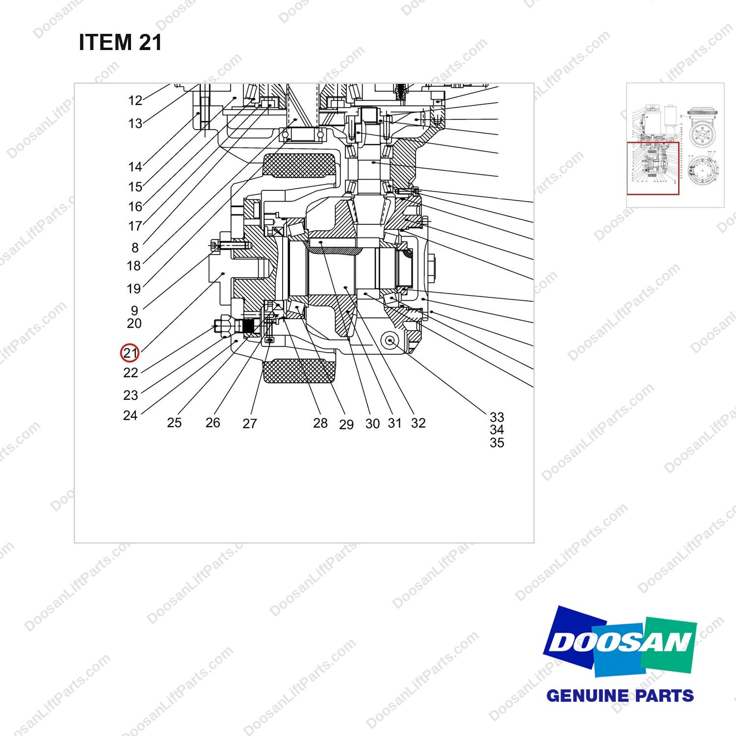NR14-00441 Driving Wheel - parts diagram, item 21 shown - genuine Doosan / Bobcat forklift part