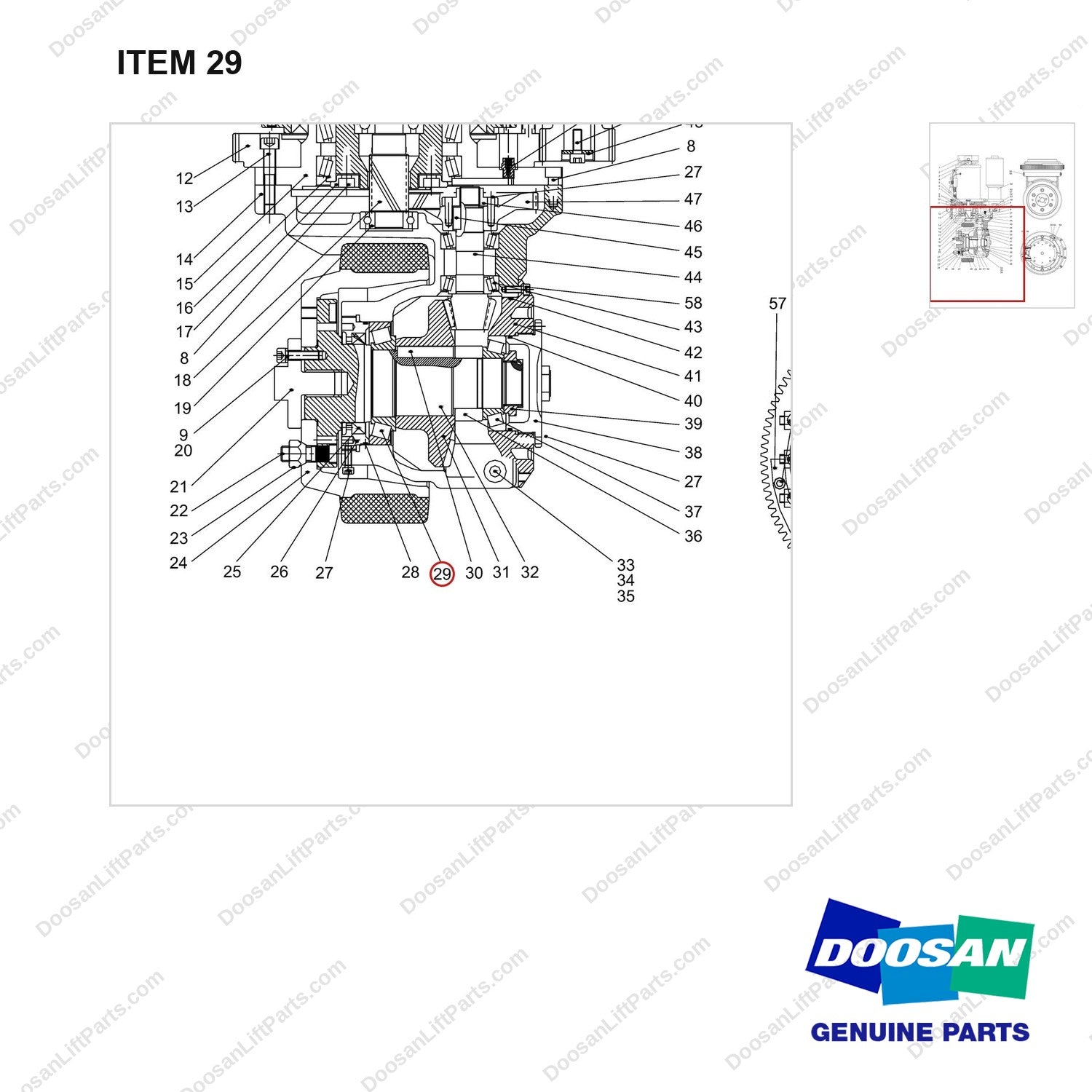NR14-00445 Driving Wheel - parts diagram, item 29 shown - genuine Doosan / Bobcat forklift part
