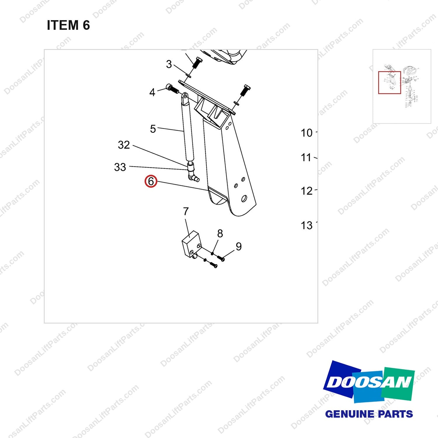 NR14-00467 Electric Steering Device Assembly - parts diagram, item 6 shown - genuine Doosan / Bobcat forklift part