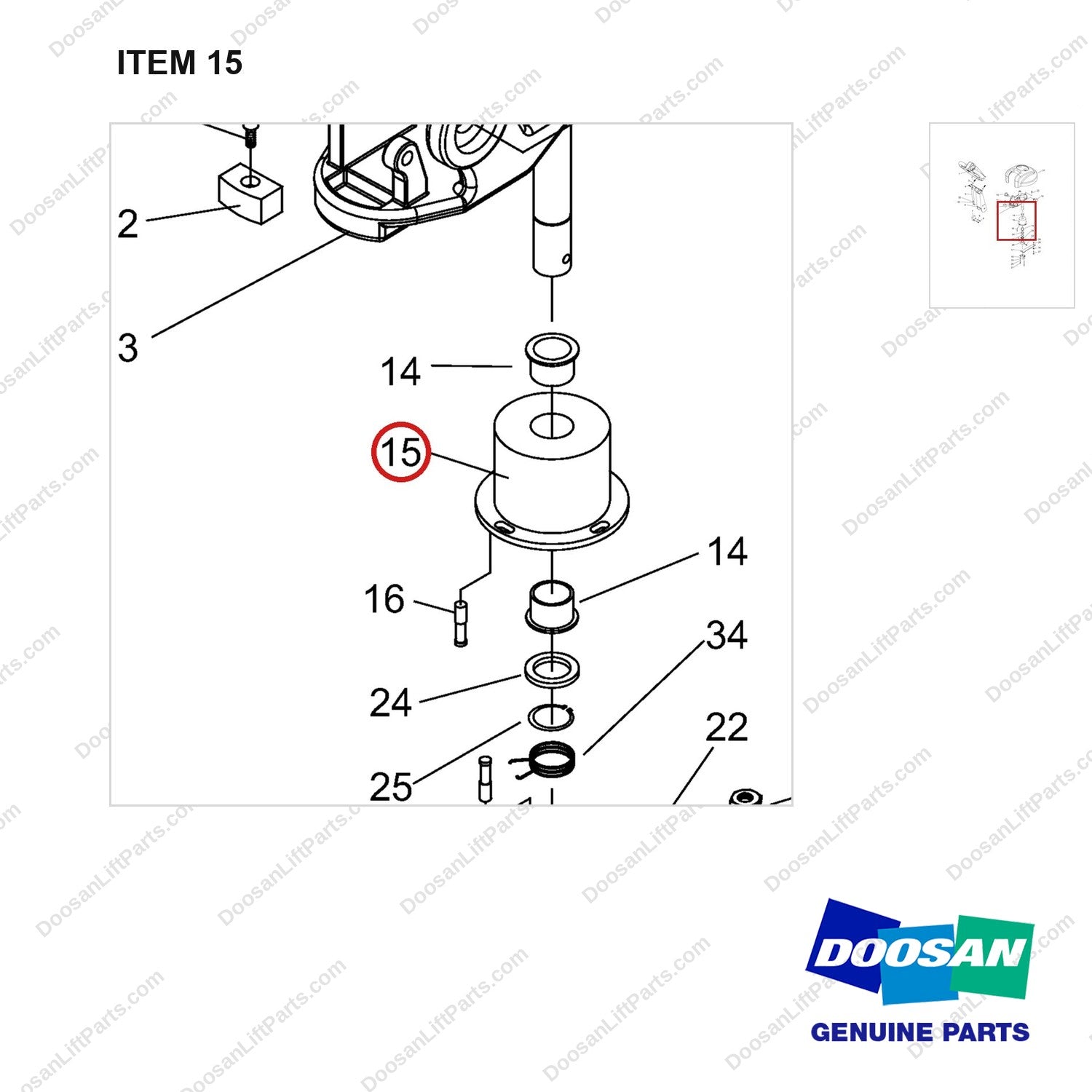 NR14-00469 Electric Steering Device Assembly - parts diagram, item 15 shown - genuine Doosan / Bobcat forklift part
